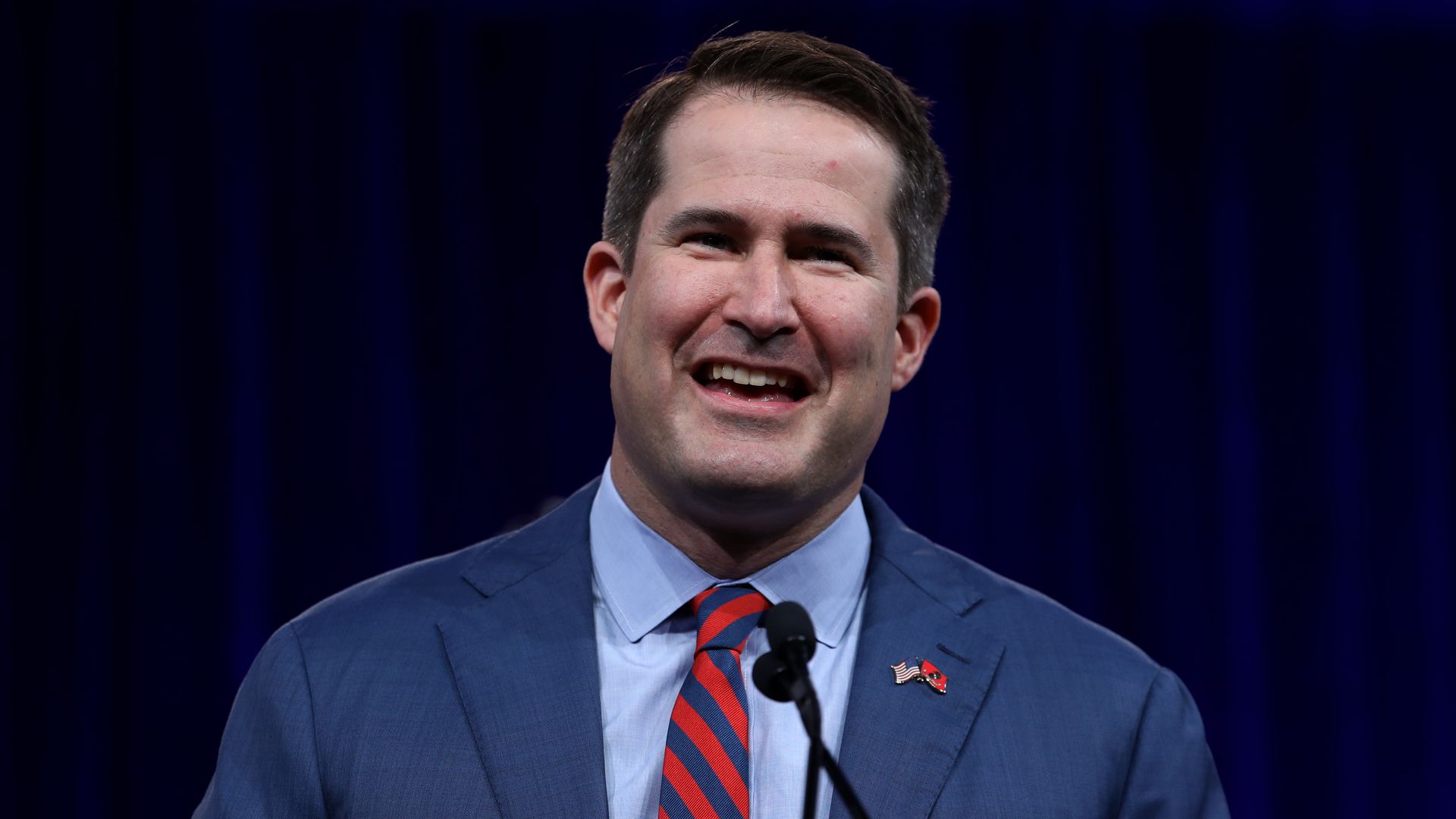 Rep. Seth Moulton is seen delivering a speech.