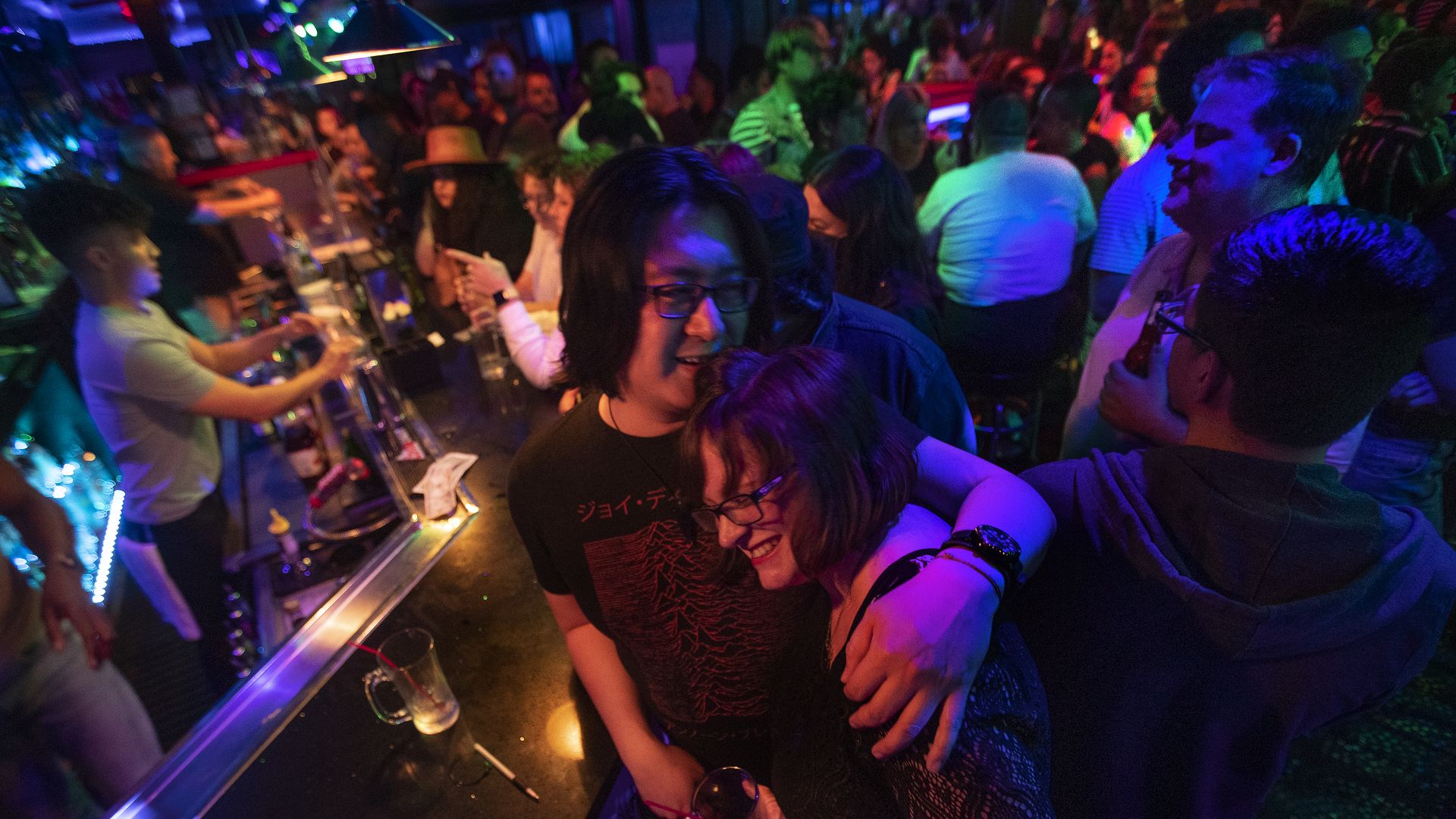 A busy bar in Pasadena after reopening in June.