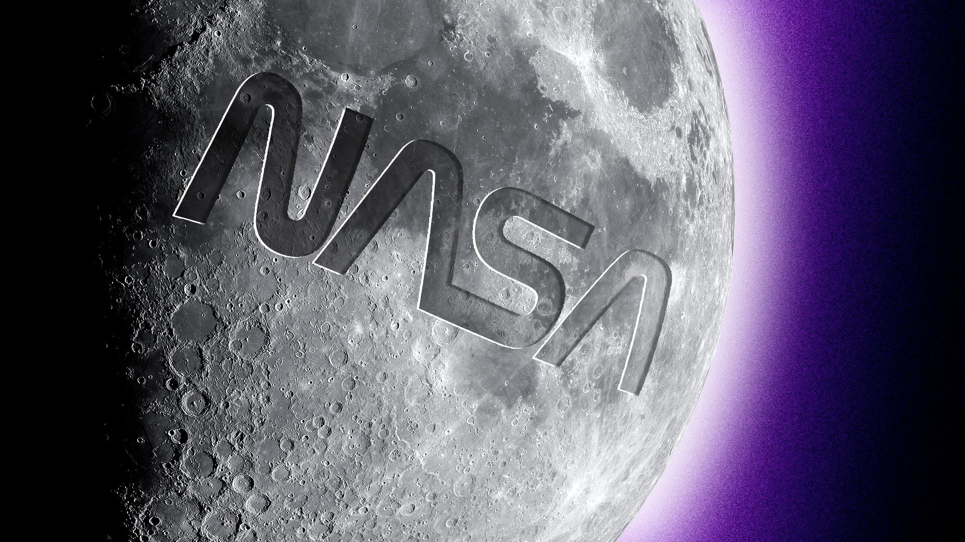 Illustration of the moon with NASA's logo chiseled into the side