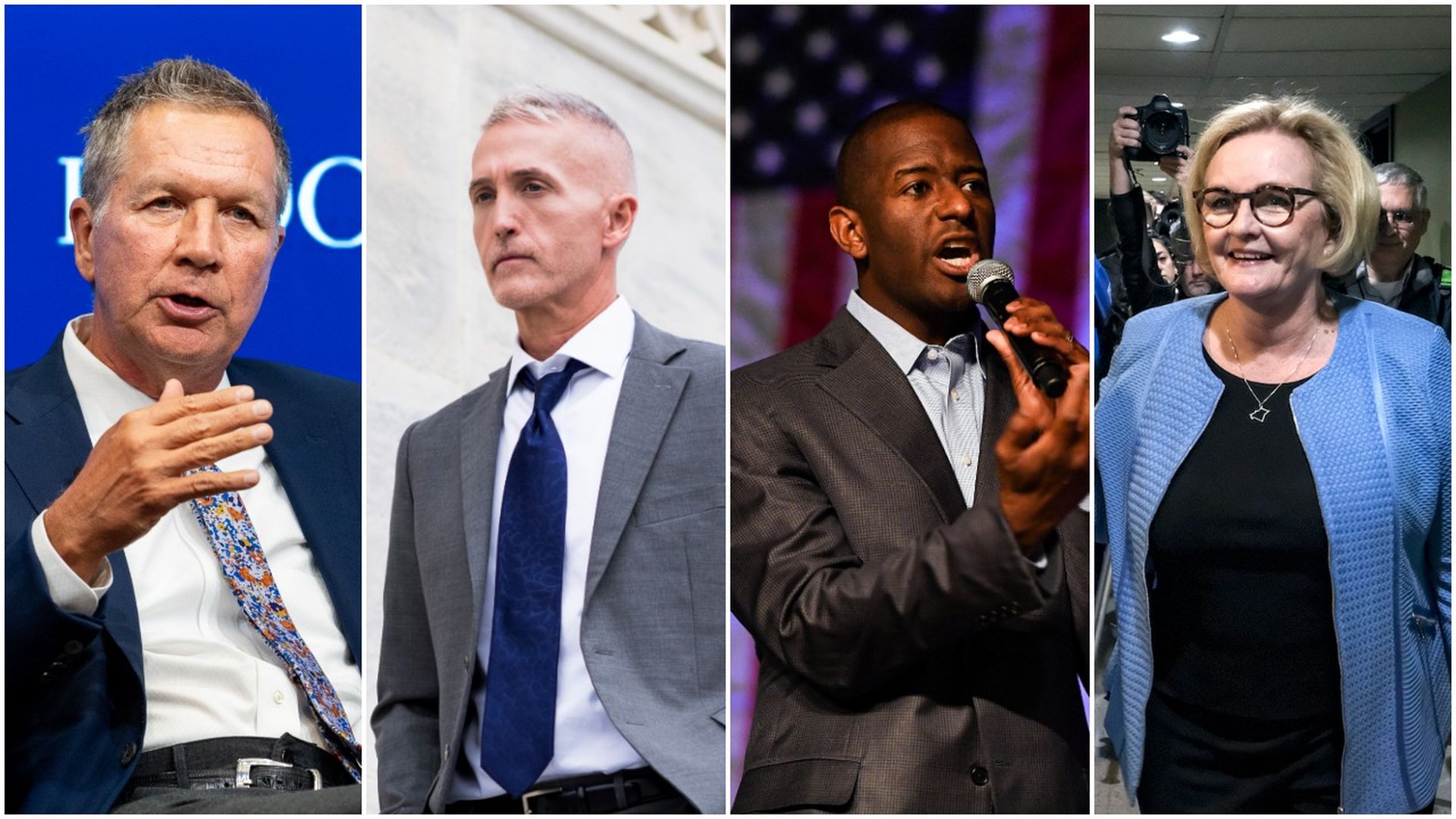 Former politicians John Kasich, Trey Gowdy, Andrew Gillum and Claire McCaskill. 