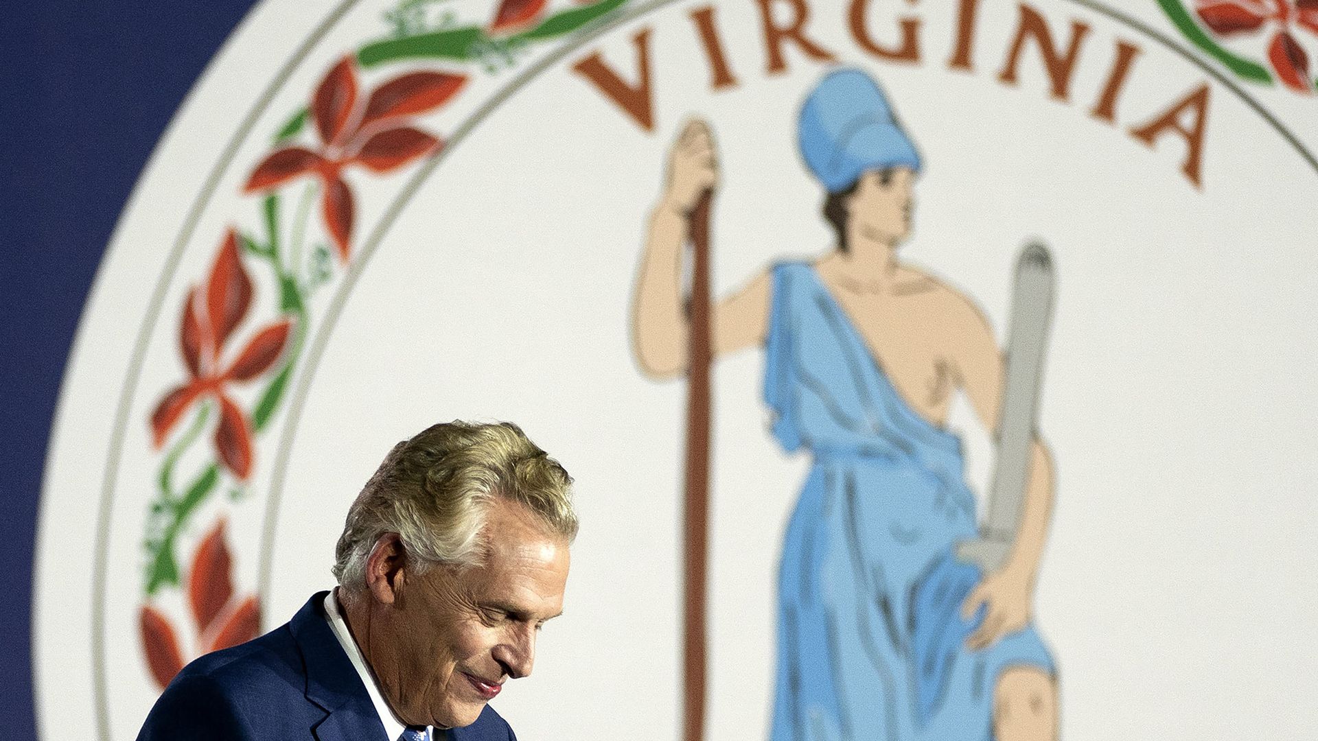 Terry McAuliffe is seen while addressing supporters on Election Day 2021.