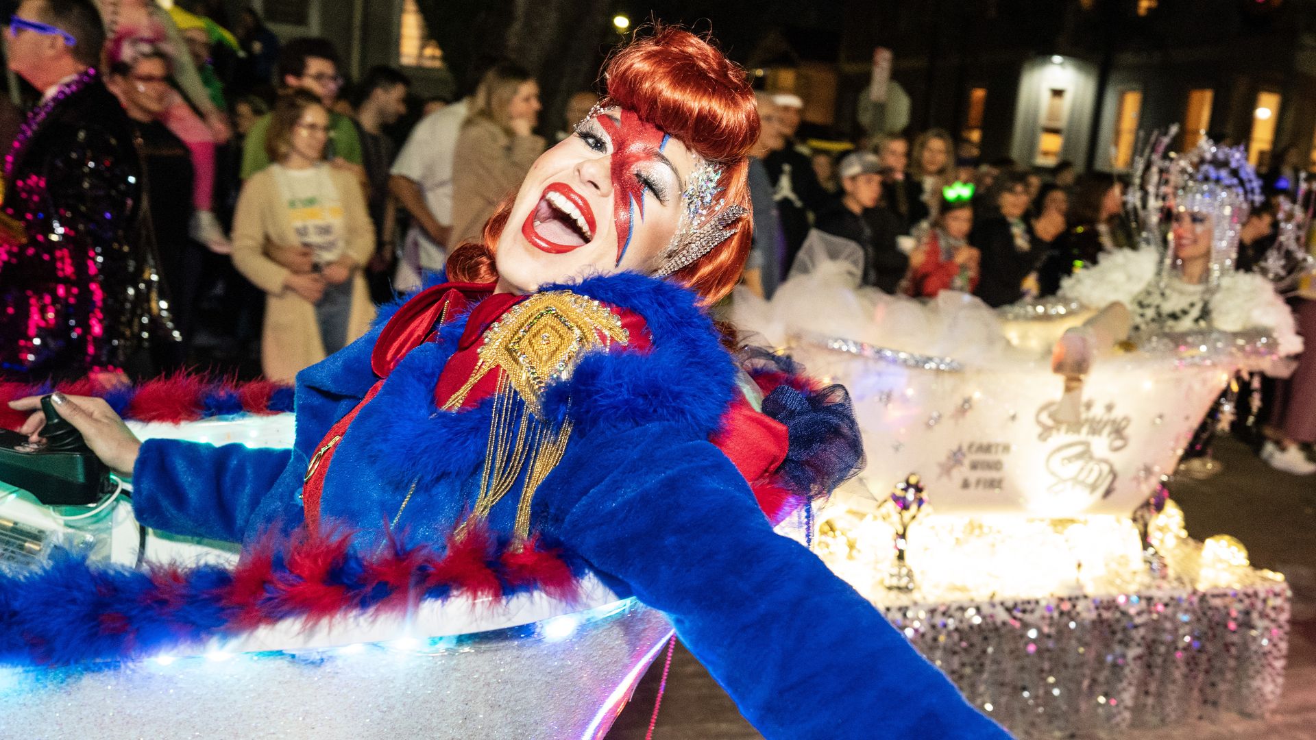 Photo shows the motorizes bathtubs in the Krewe of Muses parade