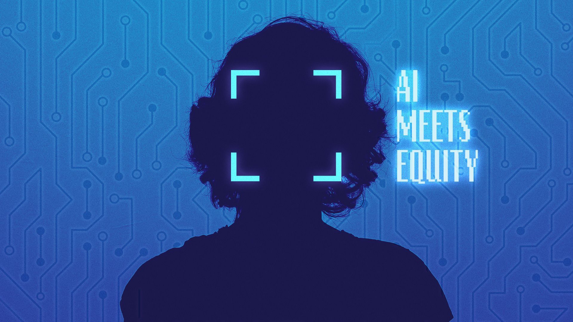 Illustration of a silhouette of a person with facial recognition marks on their face. 