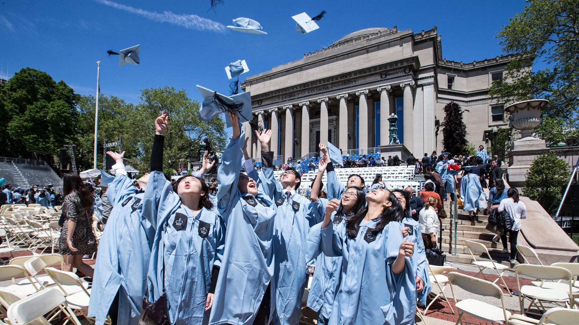 A group of Chinese graduates at a commencement ceremony of Columbia University
