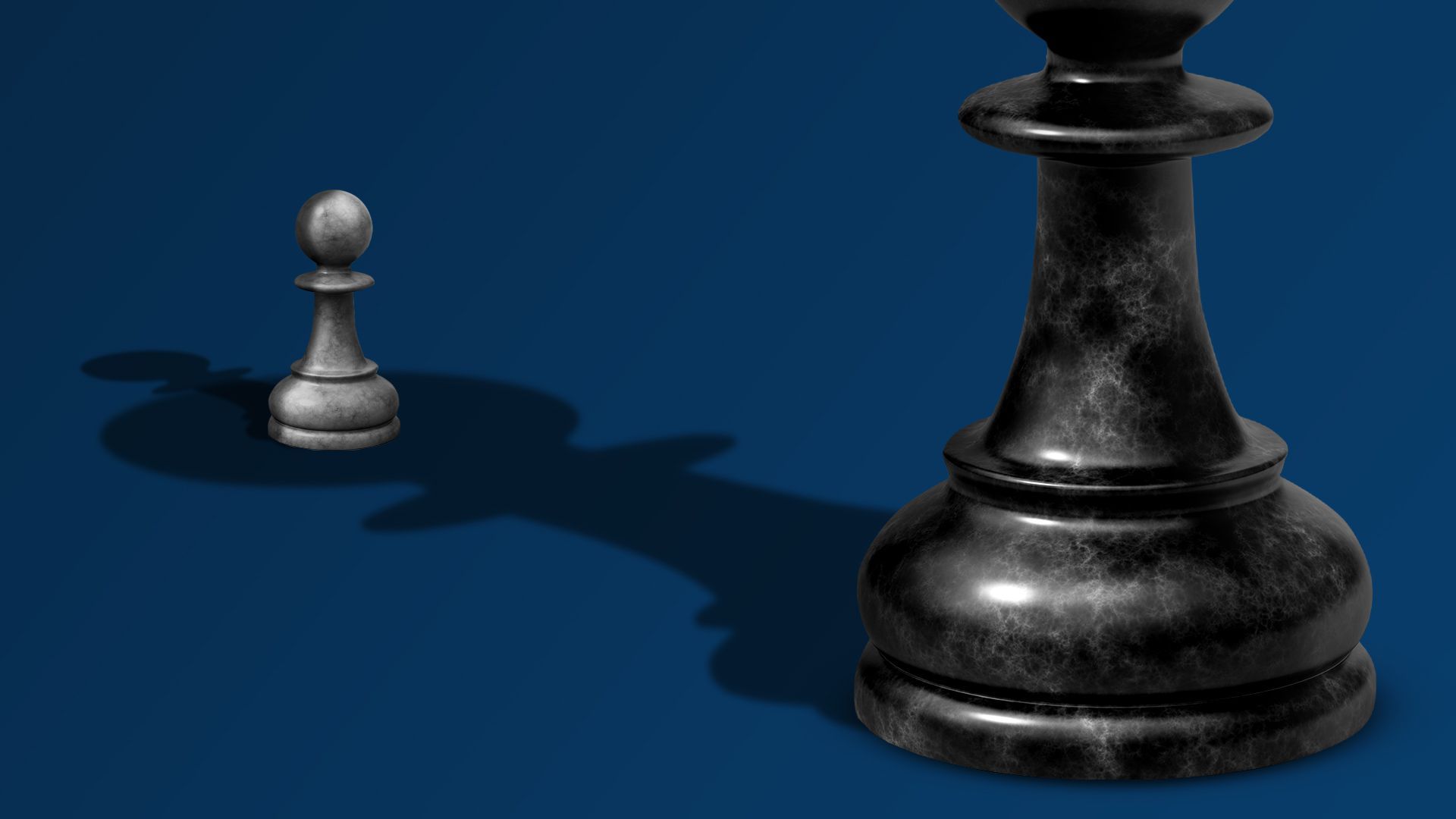 Illustration of a small chess pawn being overshadowed by a much larger pawn. 