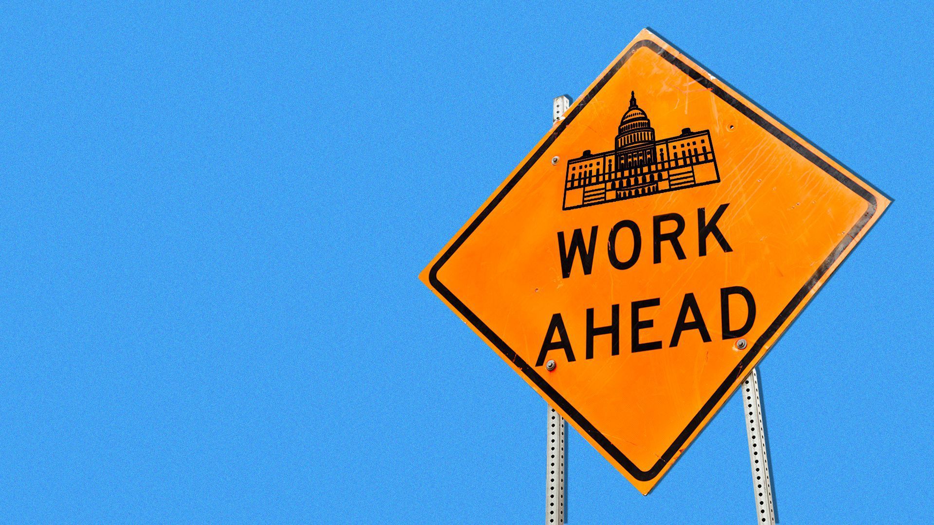 An illustration shows a "Work Ahead" sign with an image of the Capitol Dome.