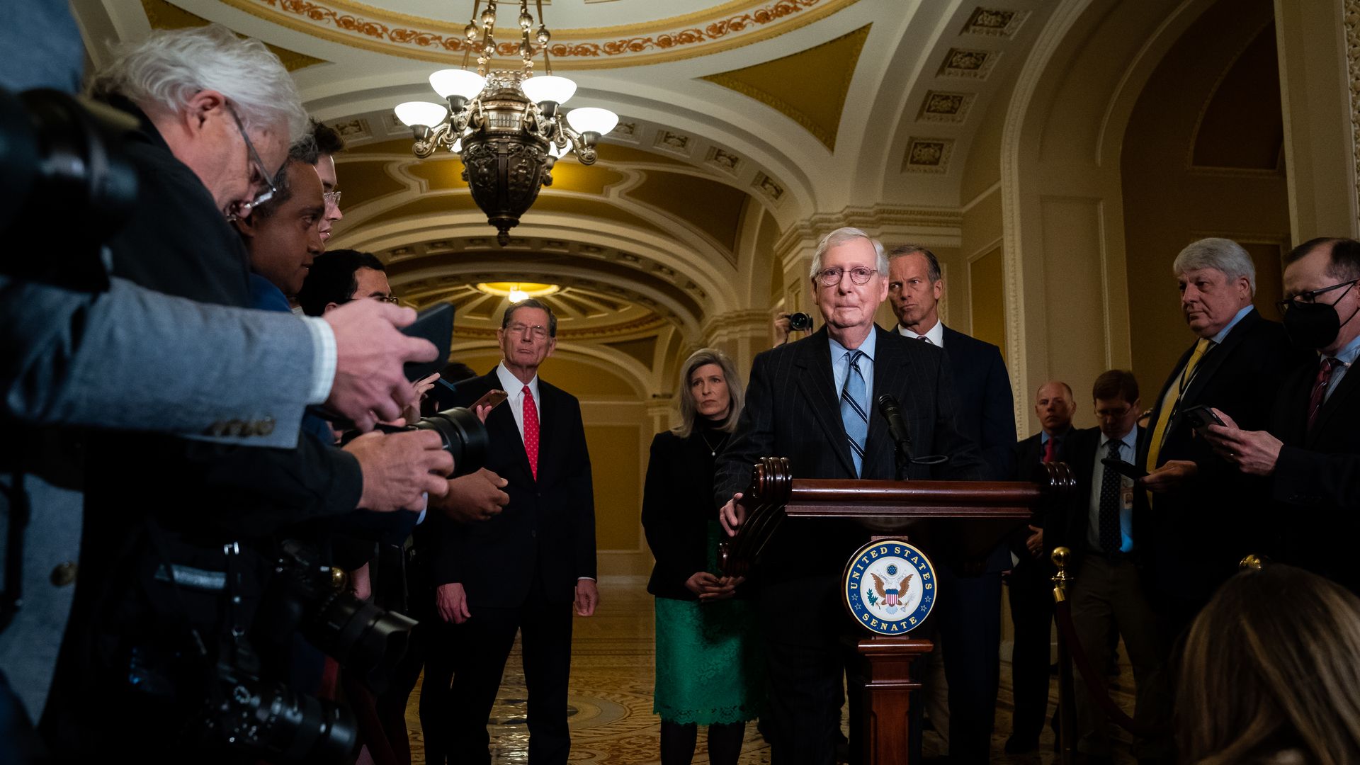 Senate Minority Leader Mitch McConnell flanked by other Senate GOP leaders.