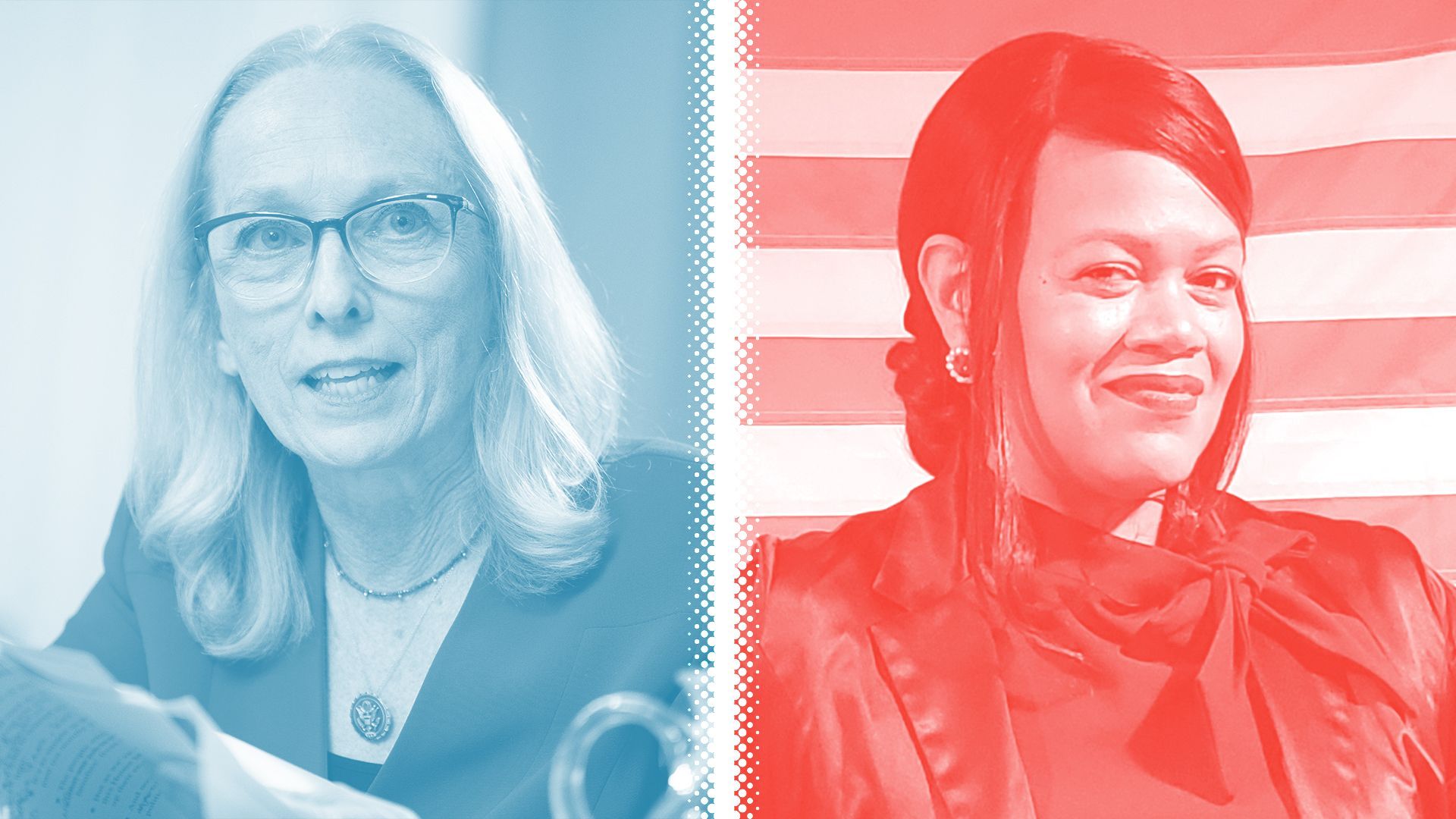 Photo illustration of Mary Gay Scanlon and Alfe Goodwin.