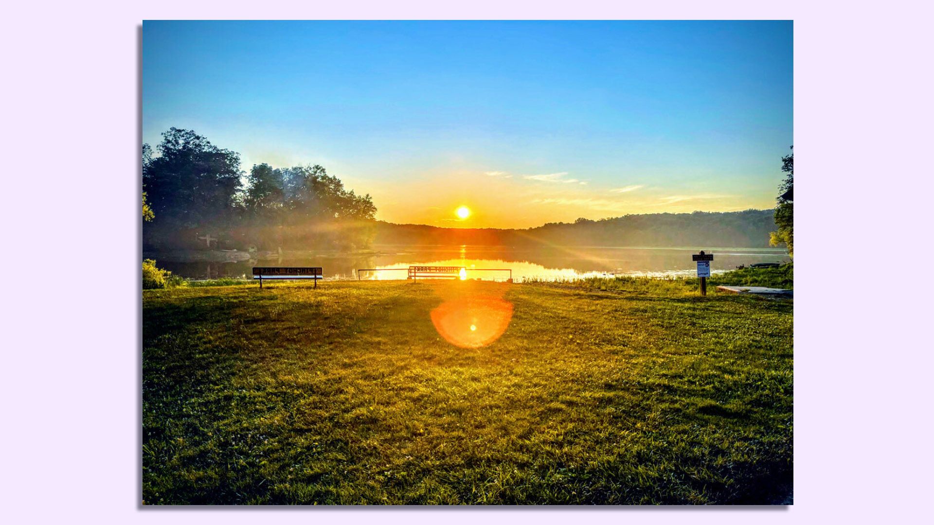 Sunset over a lake in Pennsylvania that was closed to swimming because of drought.