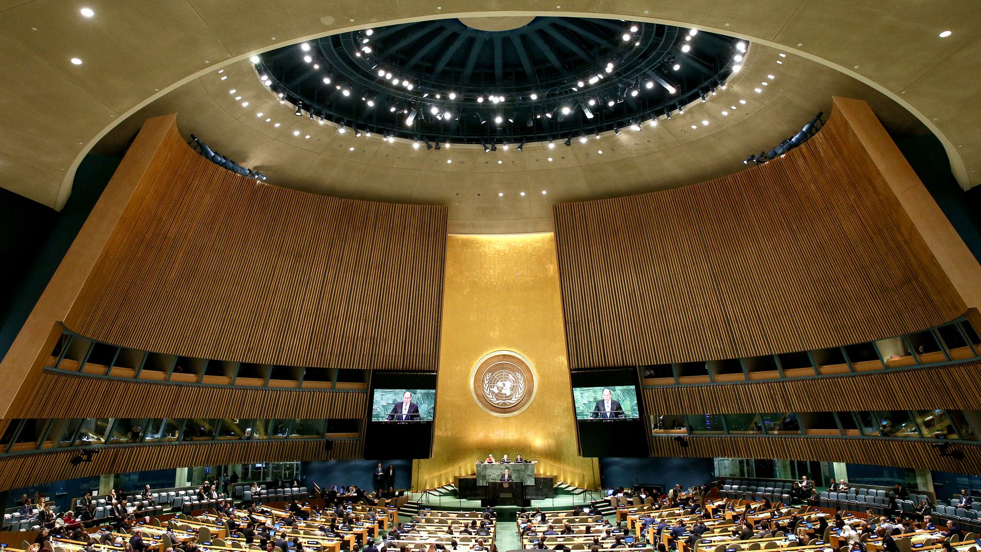 meeting hall at UN headquarters in New York City