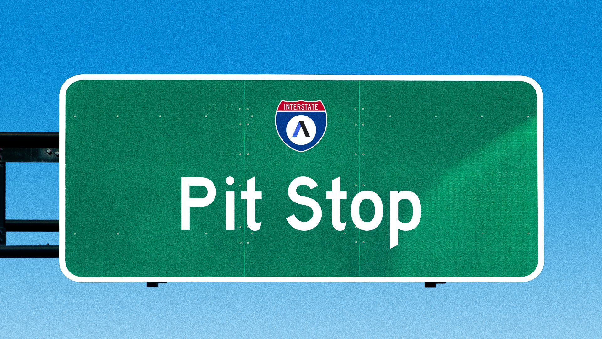 Illustration of a highway sign with the Axios logo that says "Pit Stop."