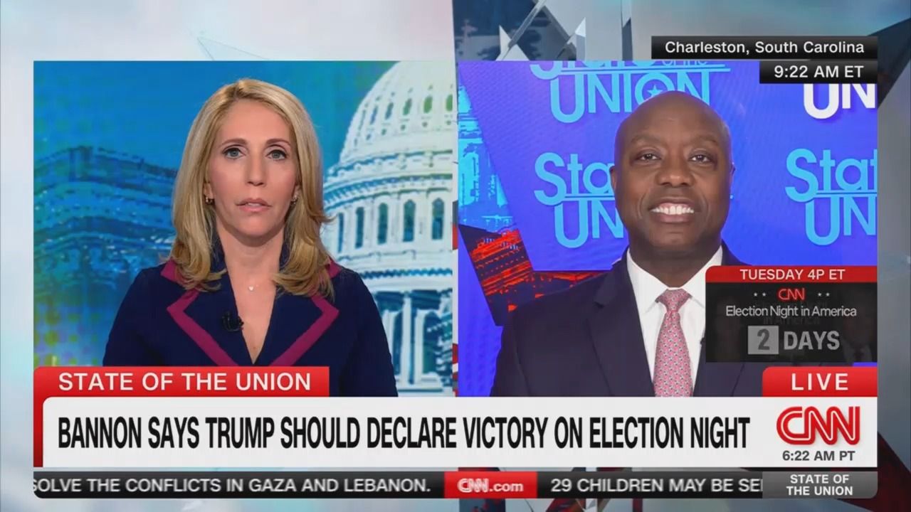 Sen. Tim Scott (R-S.C.) smiles during an interview with CNN's Dana Bash on "State of the Union" two days before the election.