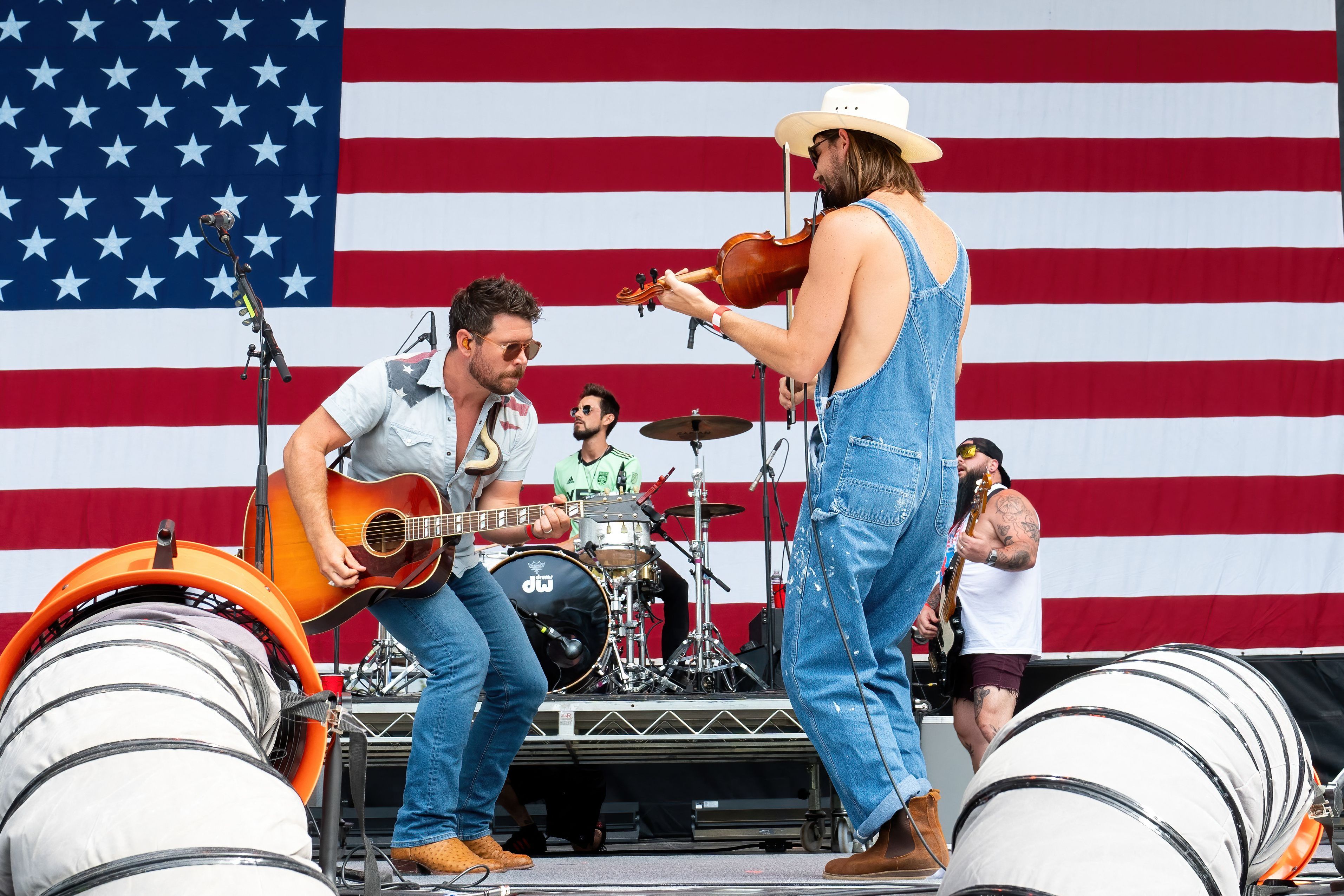 Shane Smith & The Saints perform on stage during Willie Nelson's 4th of July picnic and fireworks show at Q2 Stadium in Austin, Texas, on July 4, 2023. The annual Independence Day event, created by US country musician Willie Nelson, is celebrating its 50th anniversary.