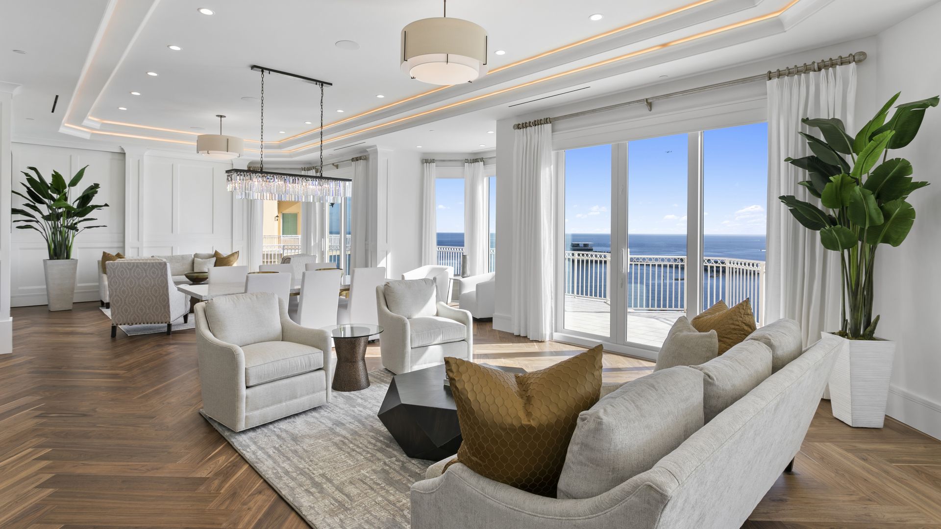 Interior view of a condo in St. Petersburg looking out on the water.