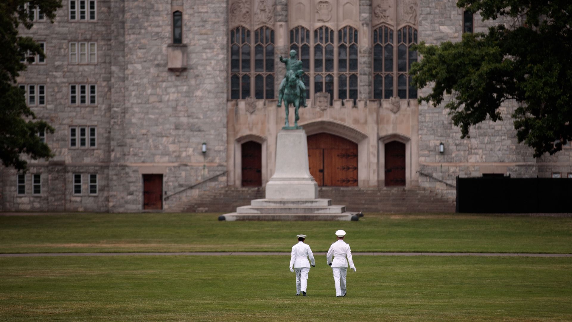 Cadets outside the United States Military Academy at West Point in 2016 in New York.