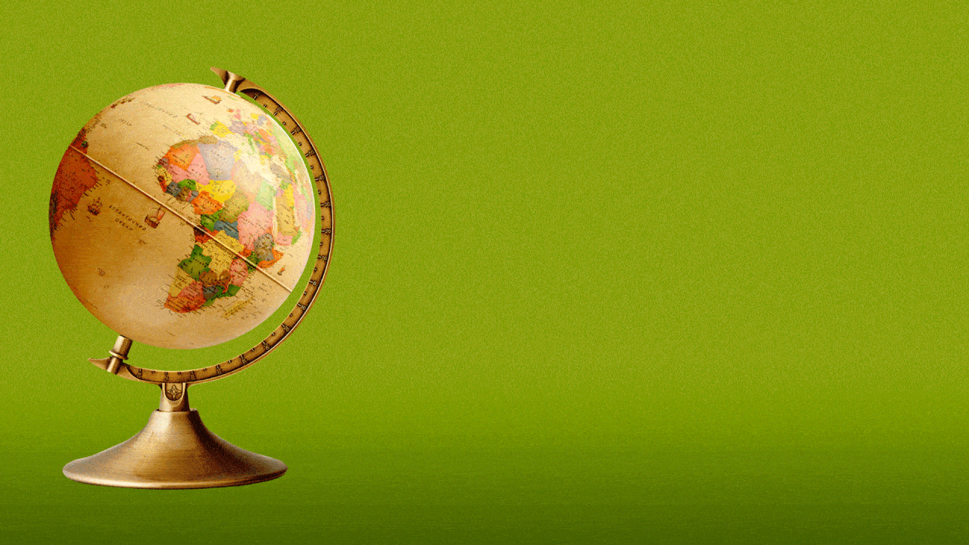 Illustration of a globe breaking and rolling away. 