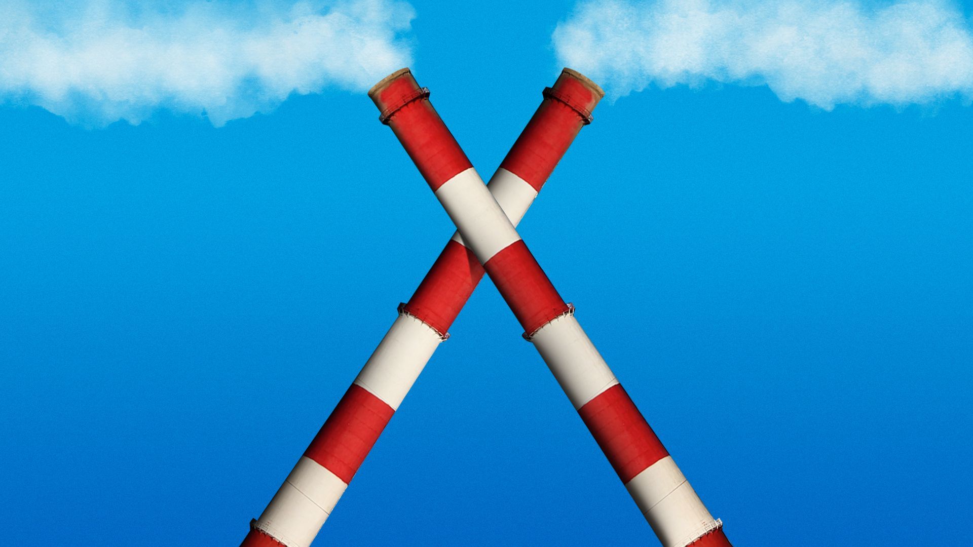 Illustration of two smoke stacks crossed as if dueling one another. 