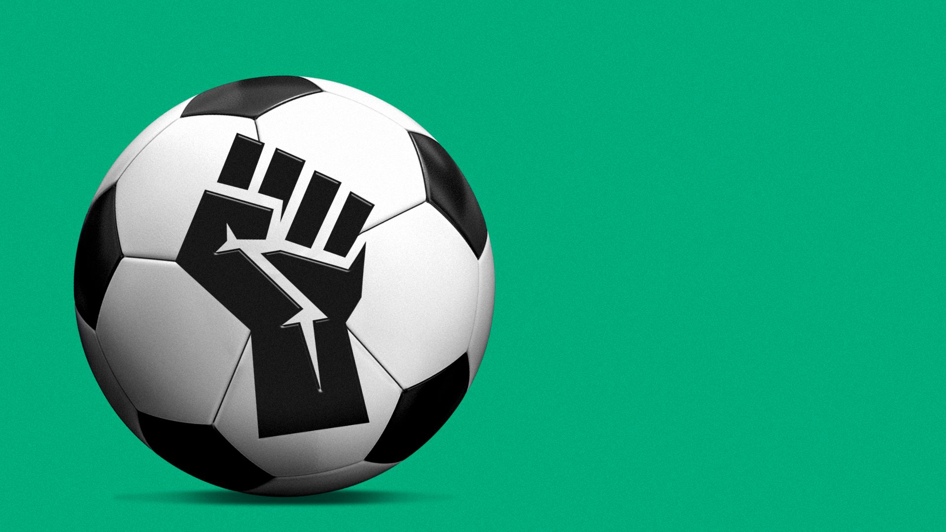 Illustration of a fist graphic on a soccer ball.