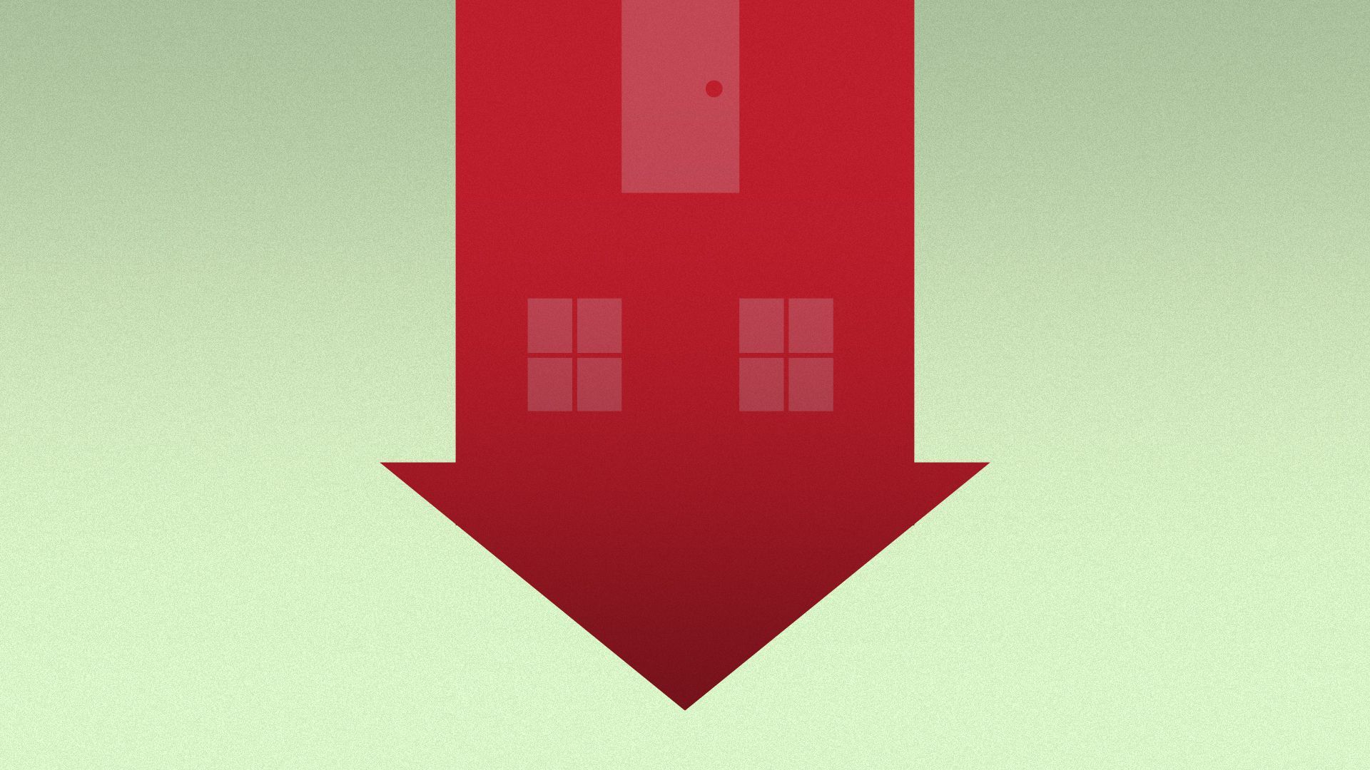 Illustration of an upside-down house forming a downward-pointing arrow. 