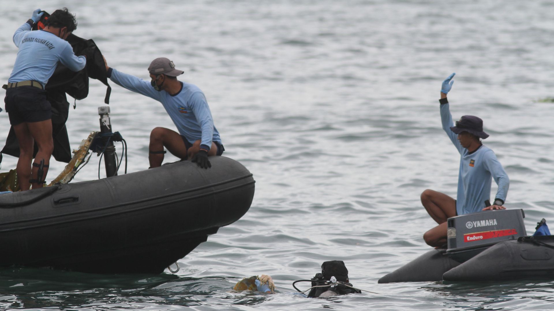 The Indonesian Navy find parts of plane wreckage of Sriwijaya Air in Thousand Islands waters, near Indonesias capital, Jakarta, on Sunday, January 10