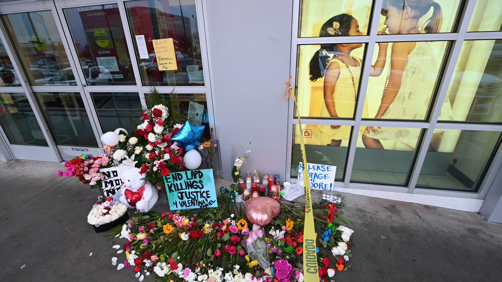 A makeshift memorial for the teenage girl who was killed by a police stray bullet at a Burlington coat factory in North Hollywood, California, December 27.