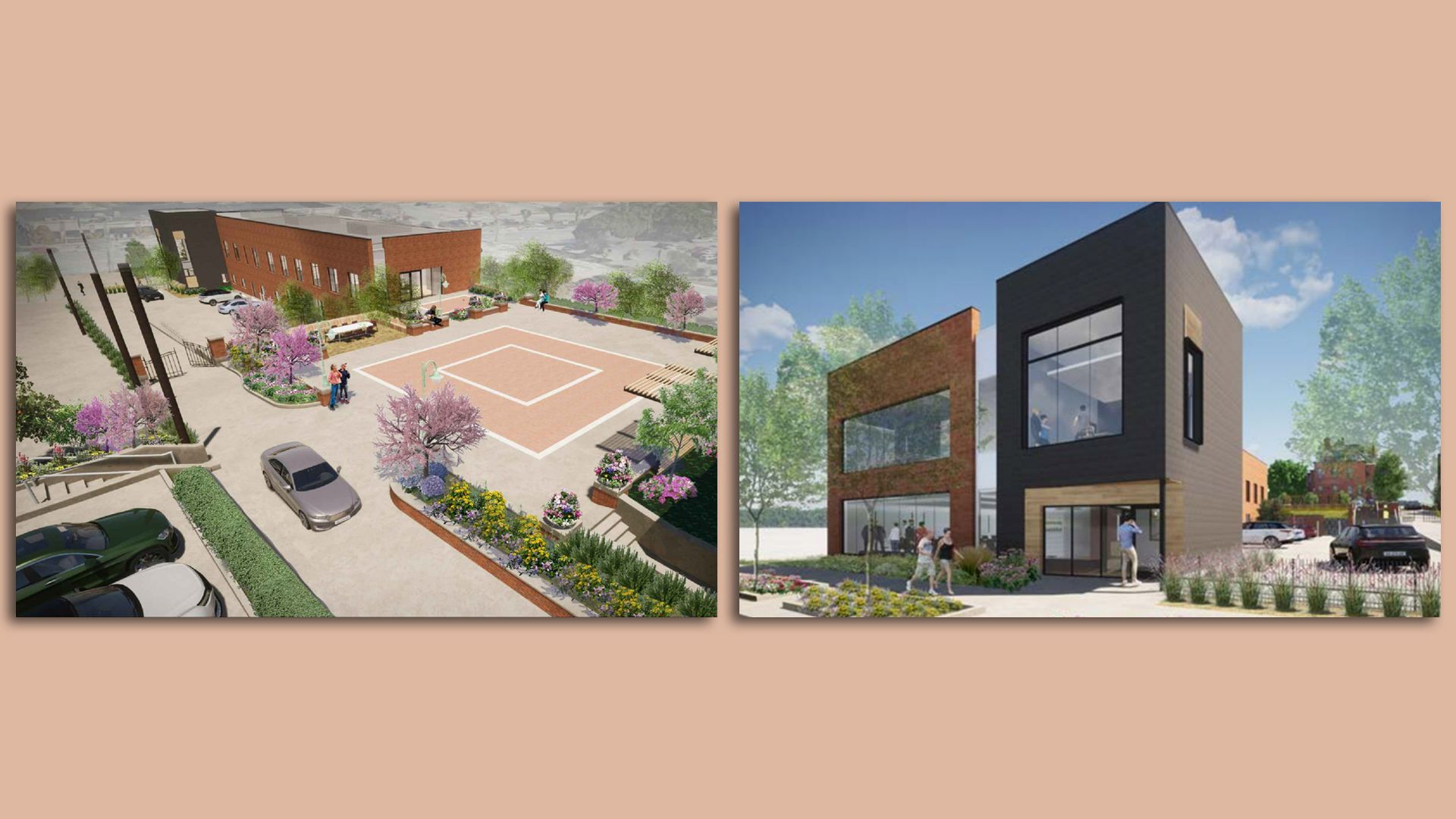 An illustration of a building remodel.