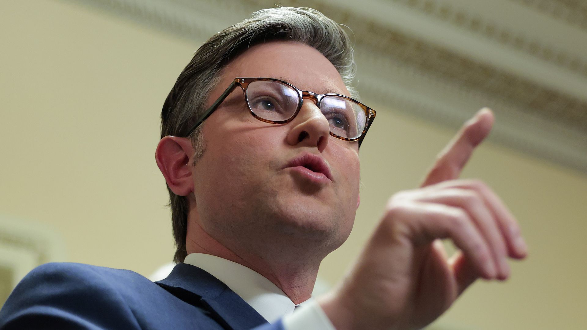 House Speaker Mike Johnson during a press conference at the U.S. Capitol on March 27. 