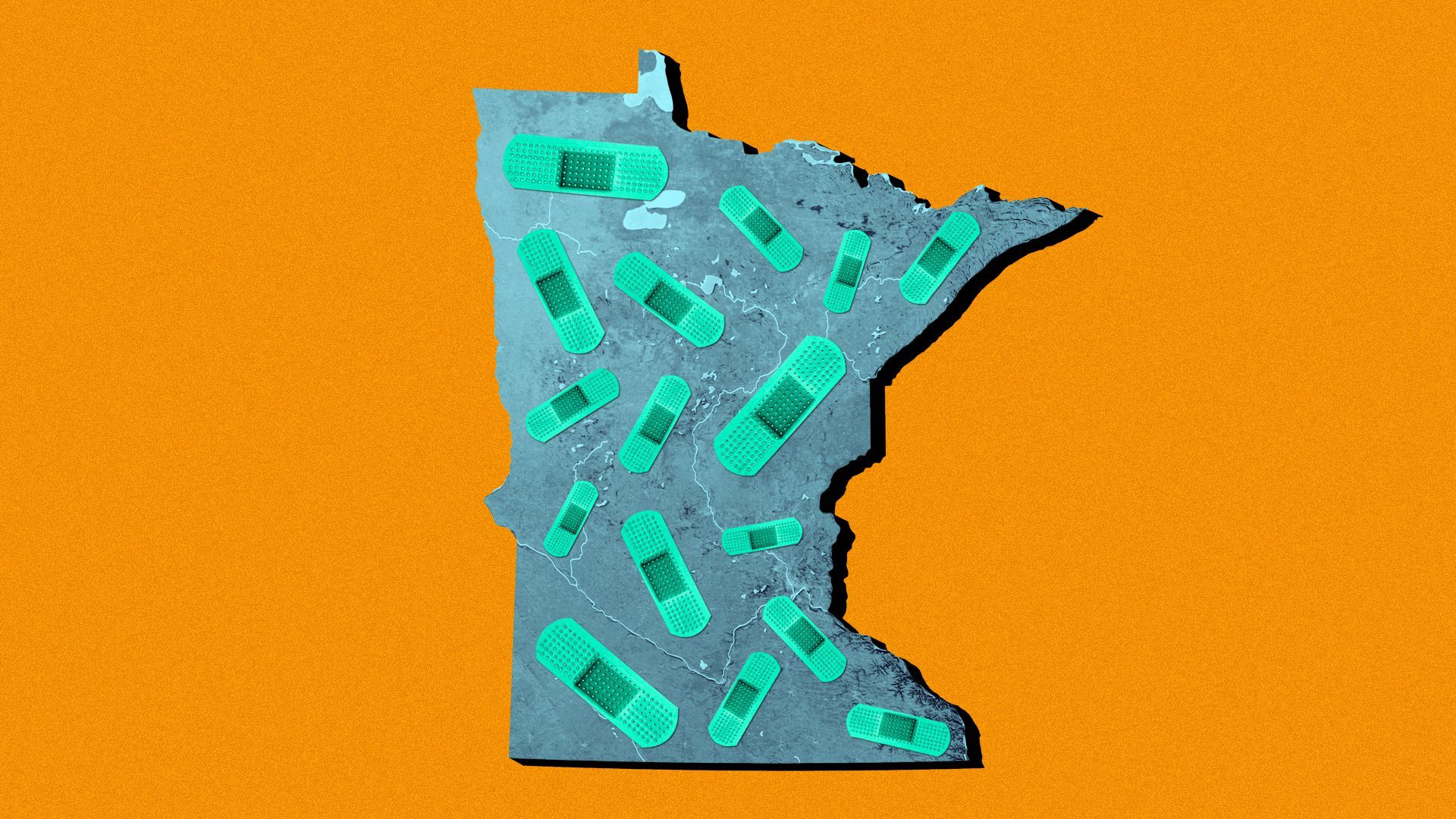 Illustration of the state of Minnesota covered in bandages.