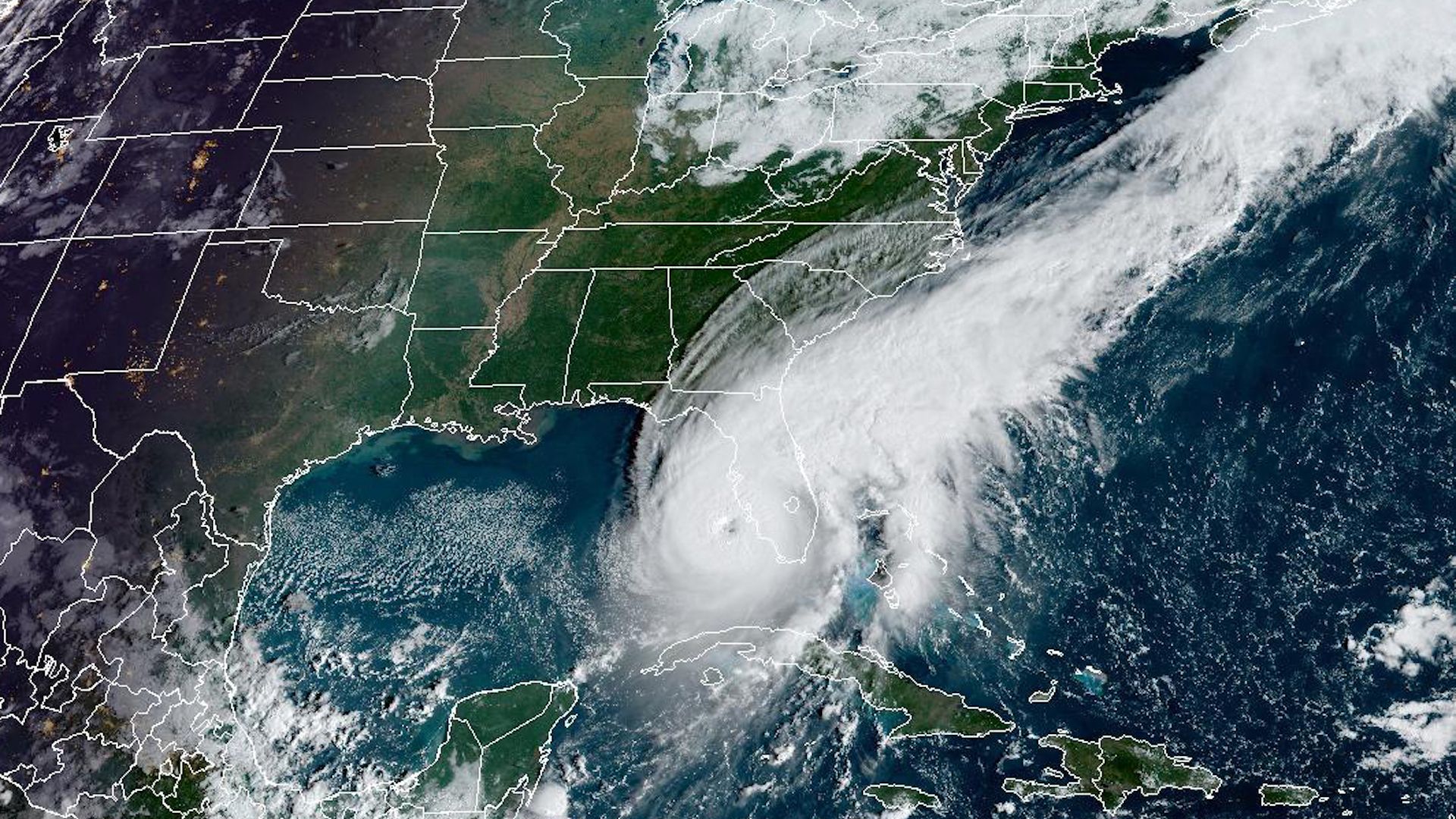 Satellite image of Hurricane Ian approaching the Florida coastline in September.