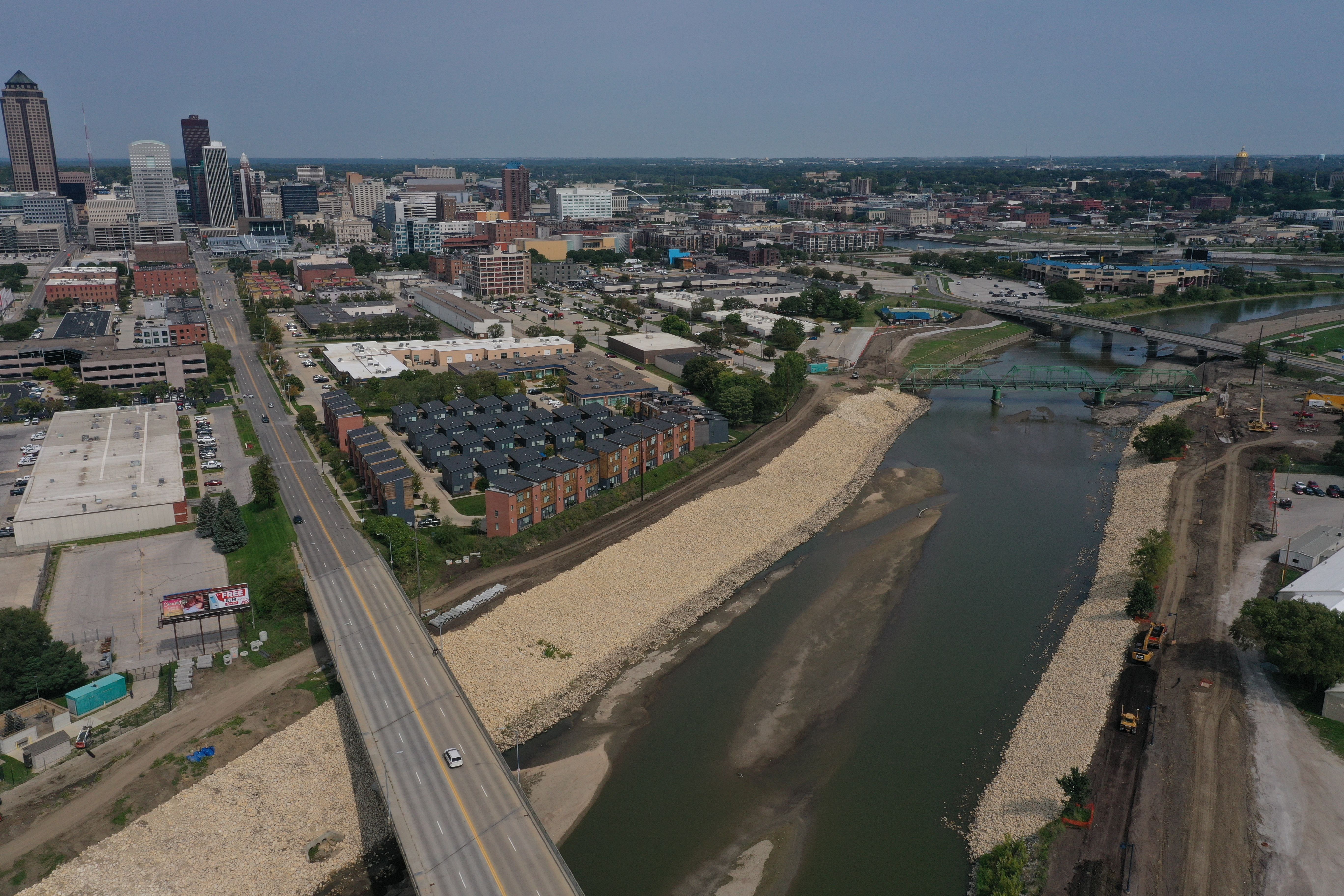 A photo of construction on a downtown Des Moines levee.