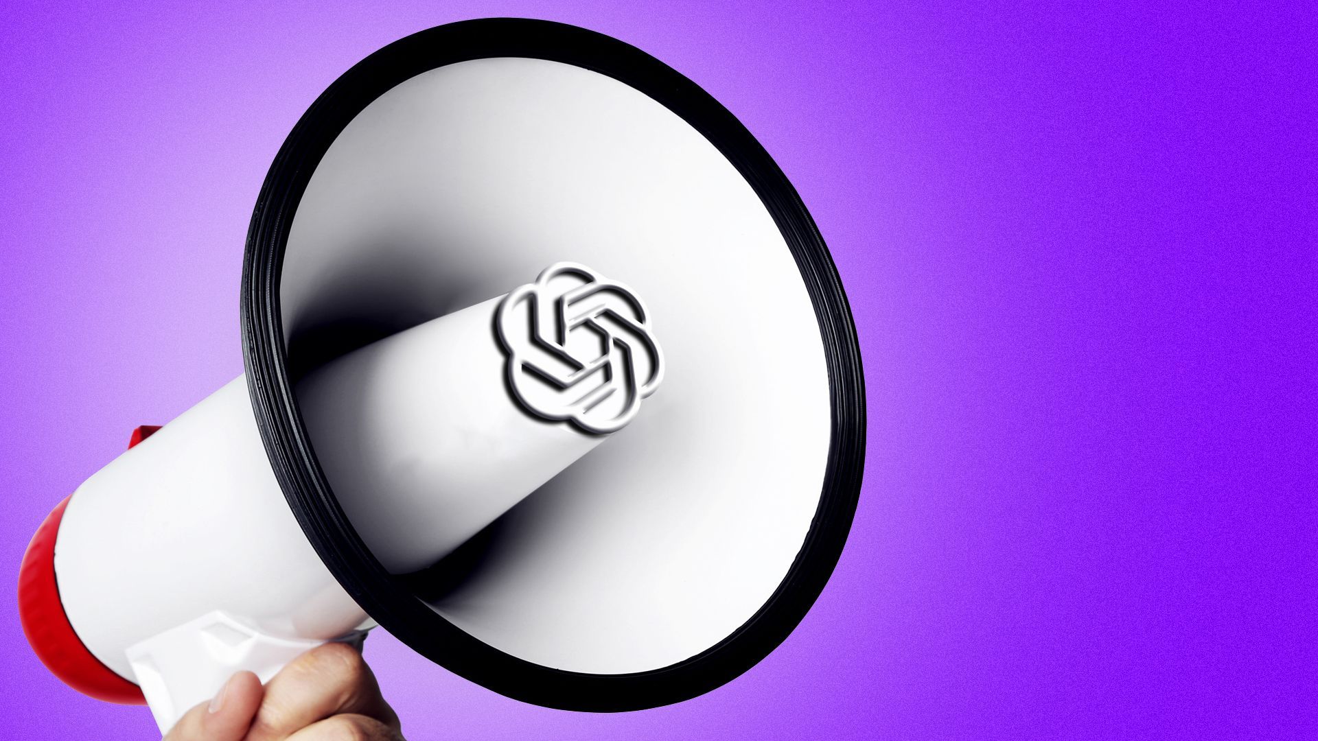 Illustration of a megaphone with the OpenAI logo inside