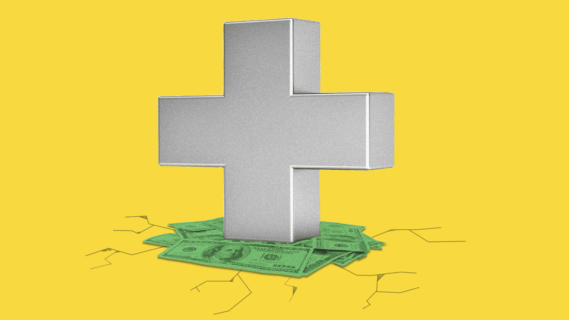 A health cross with money at its base.