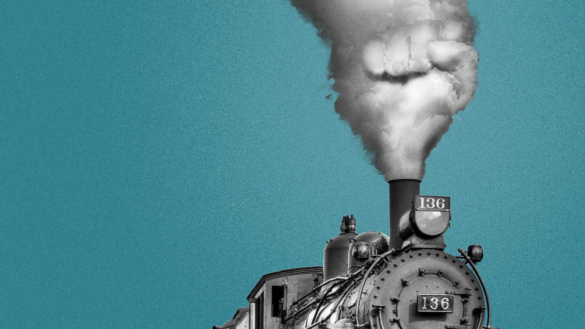 Illustration of a fist emerging from locomotive steam. 