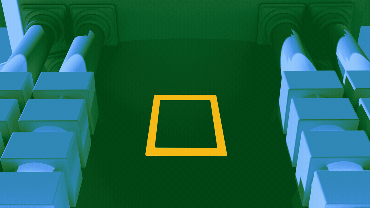 Animated illustration of the columns of Portland City Hall, with a checkmark drawing over a check box in front of them.