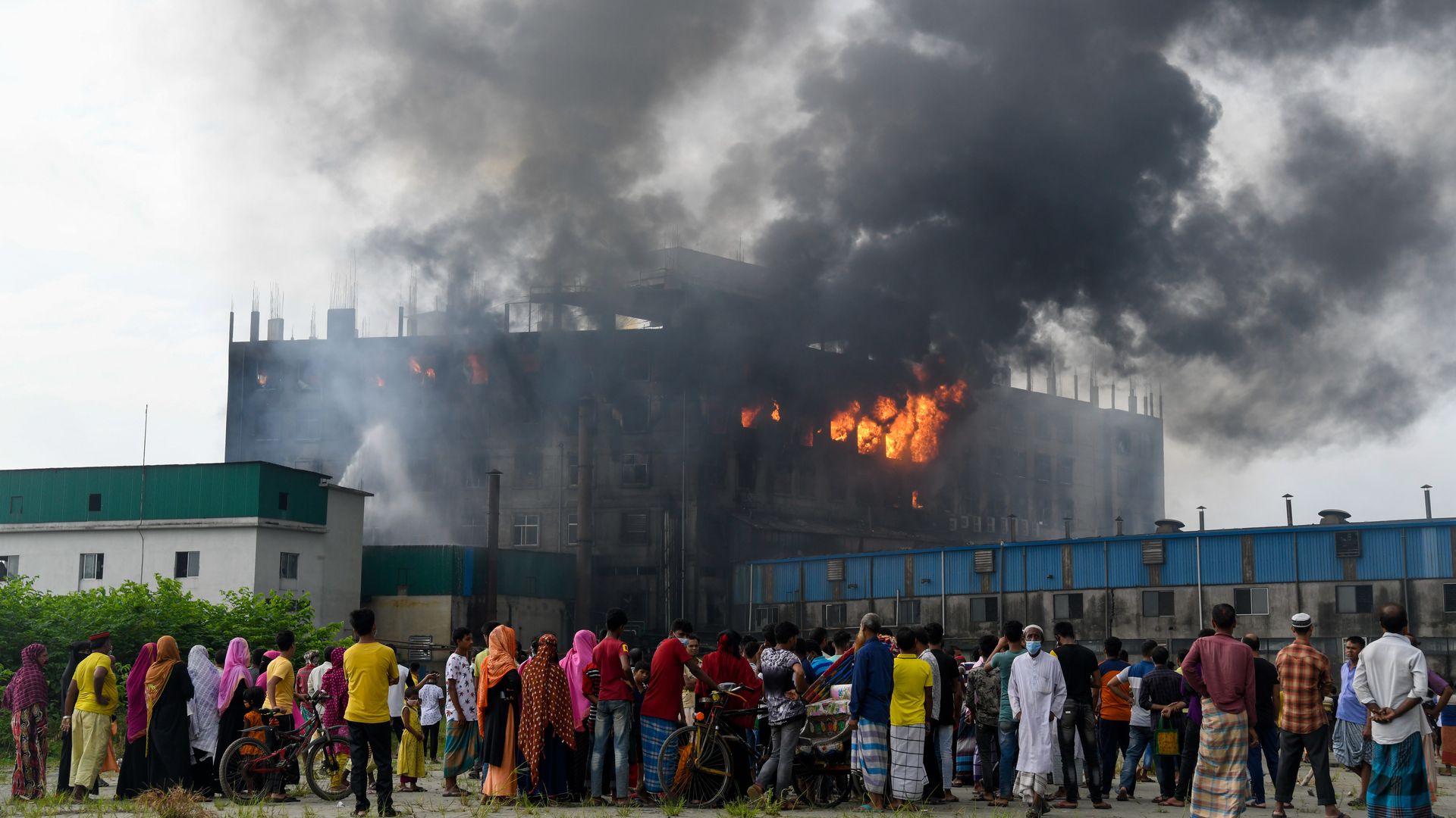 View of a damaged building after a fire broke out at a factory named Hashem Foods Ltd in Rupganj of Narayanganj district on the outskirts of Dhaka.
