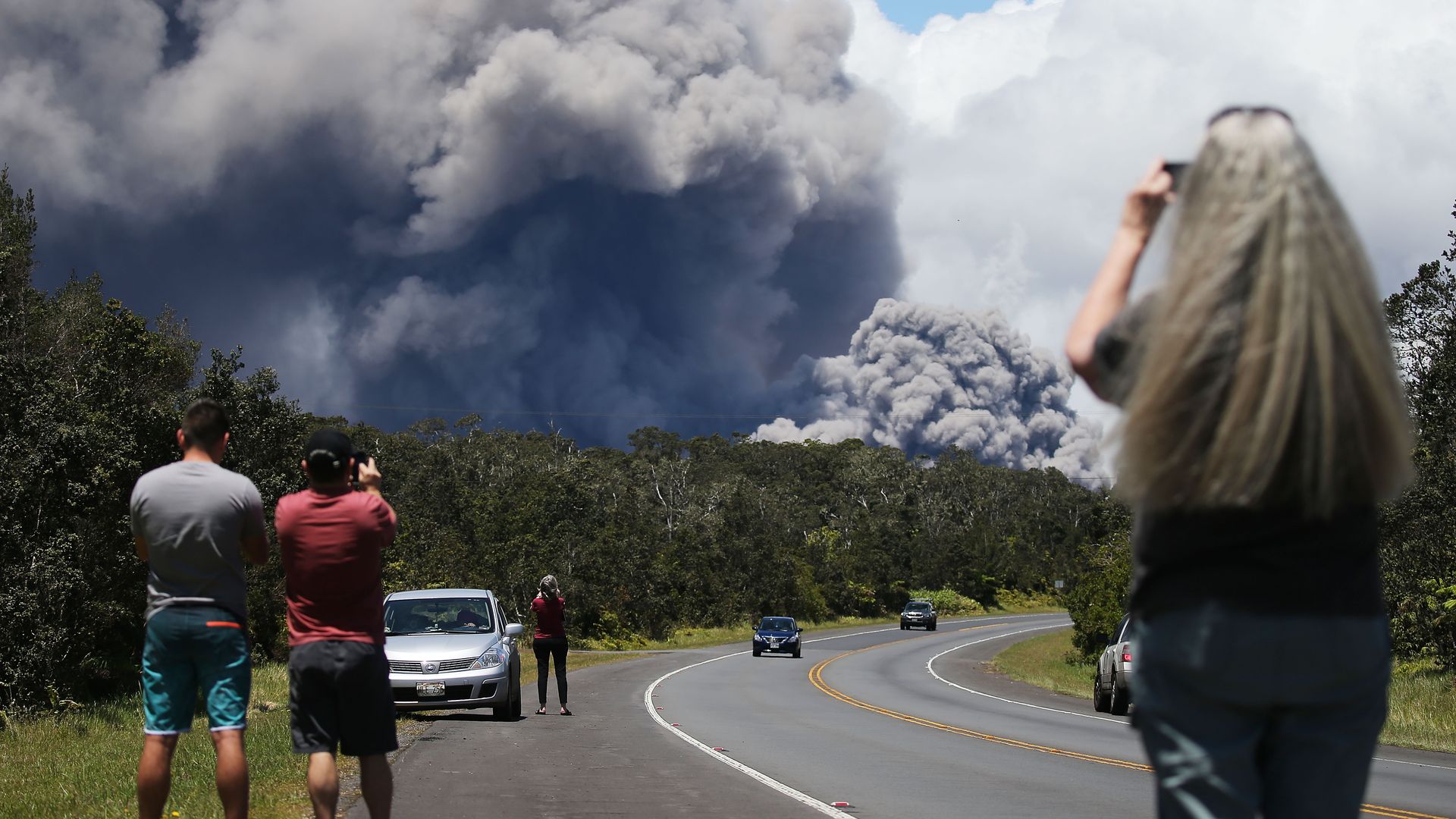 VOLCANO, HI - MAY 15: An ash plume rises from the Kilauea volcano on Hawaii's Big Island on May 15.