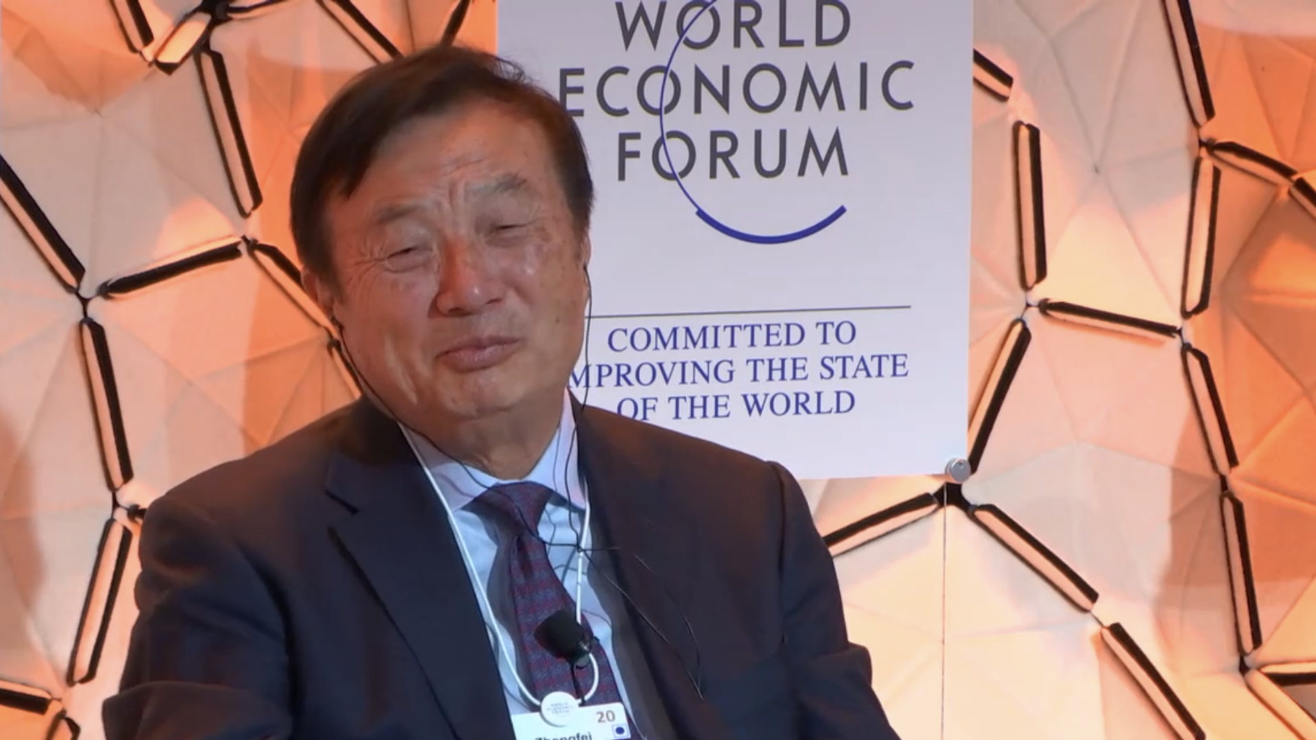 Huawei CEO Ren Zhengfei, speaking at the World Economic Forum 2020 Annual Meeting in Davos, Switzerland
