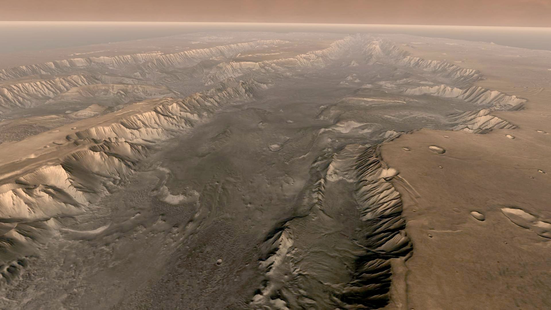 A composite image of Valles Marineris canyon on Mars. 