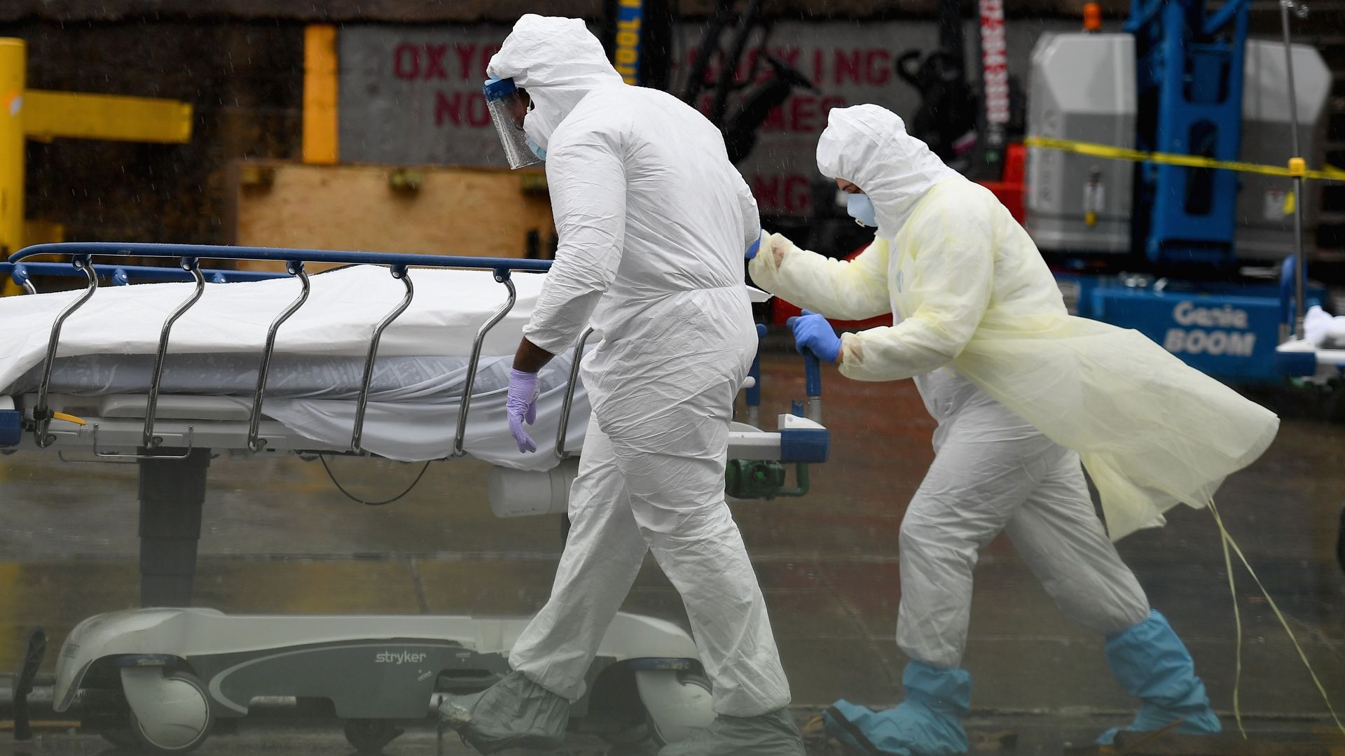 A hospital patient moved on a stretcher.