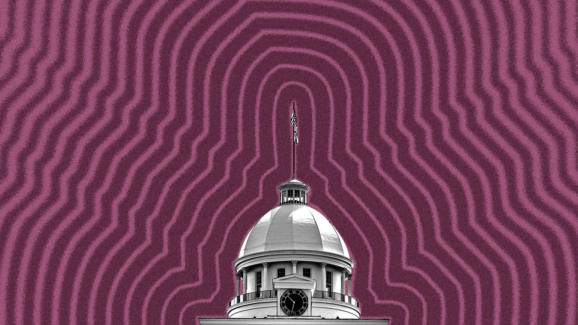 Illustration of the Alabama State Capitol with lines radiating from it.