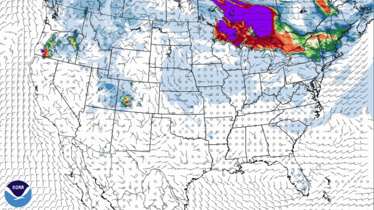 The HRRR model's near-surface smoke predictions through later this week. Images: NOAA