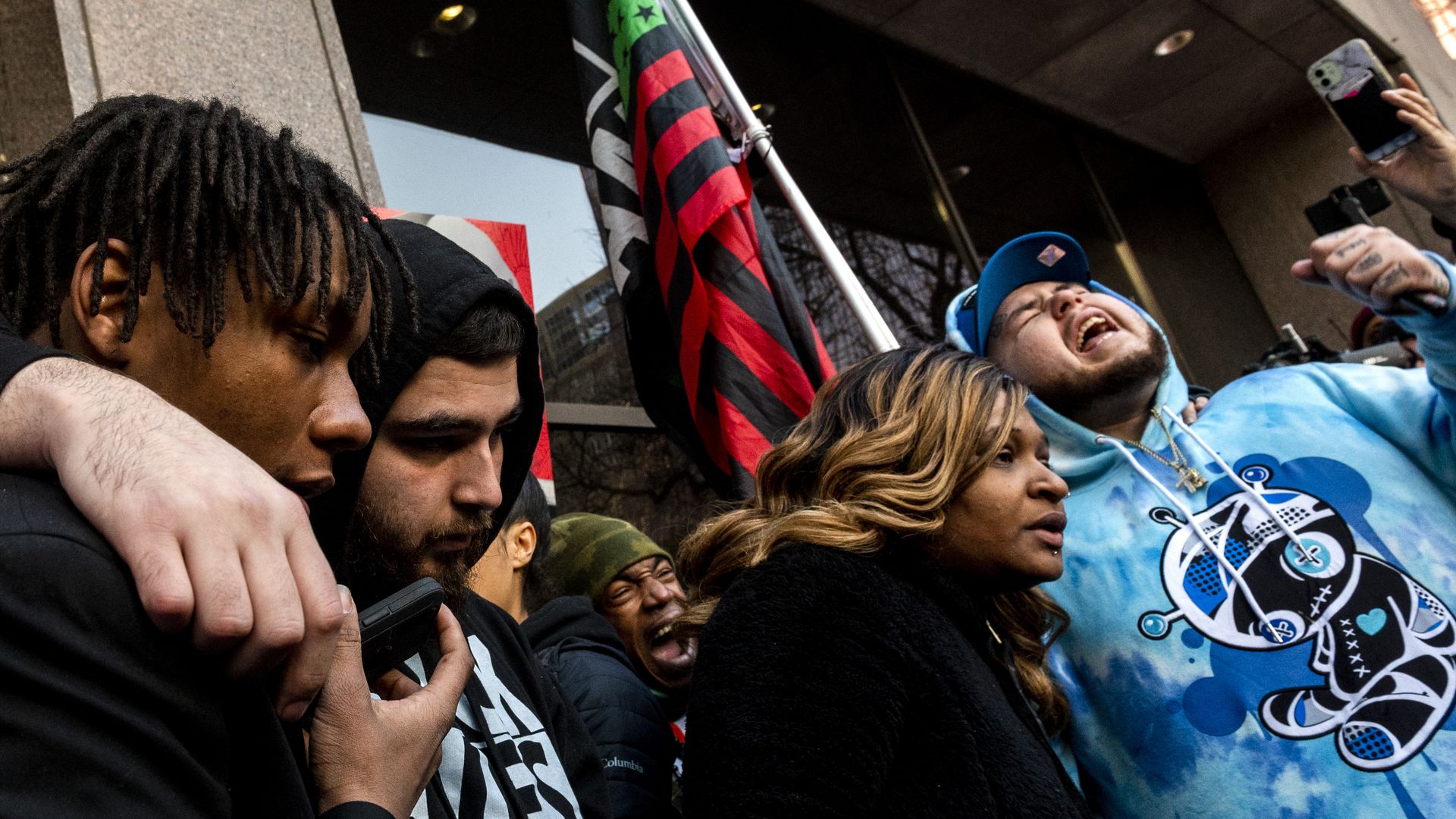 Family and friends of Daunte Wright react after the verdict was read in the trial of Kim Potter
