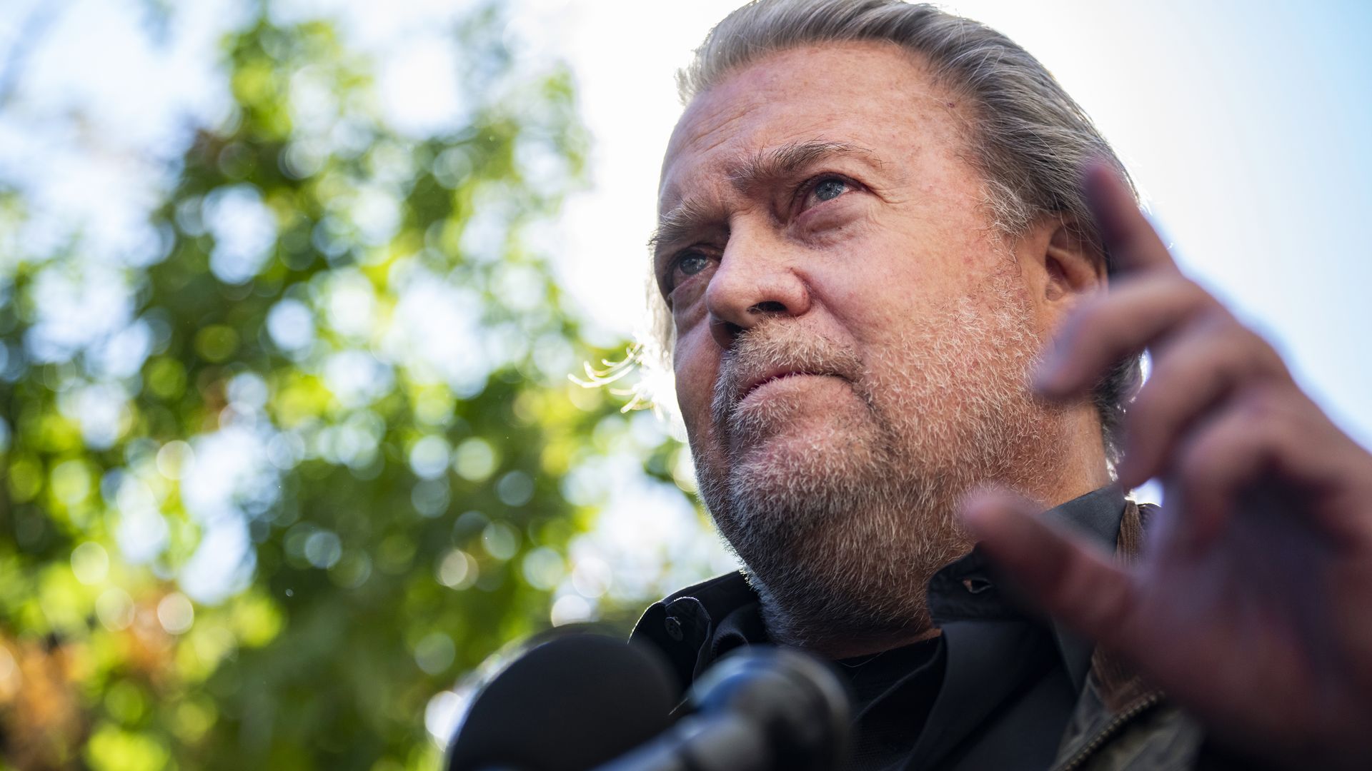 Steve Bannon, former advisor to President Donald Trump, addresses the media.