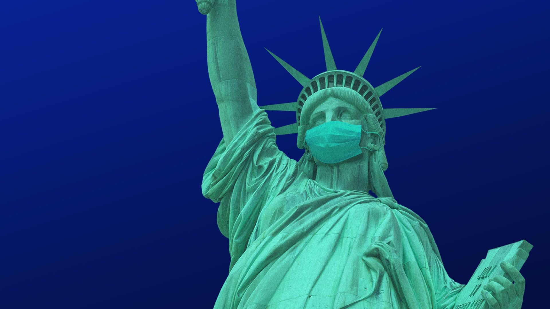 Illustration of the statue of liberty wearing a face mask