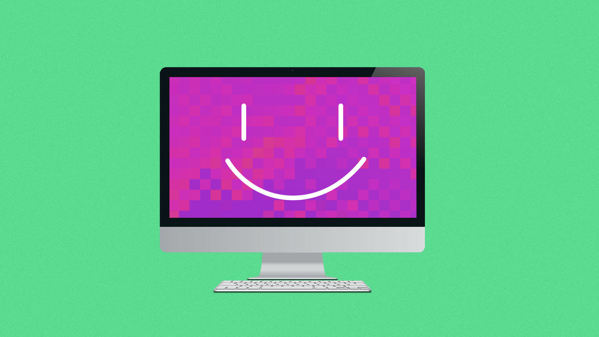 Illustration of computer with a smiley face.