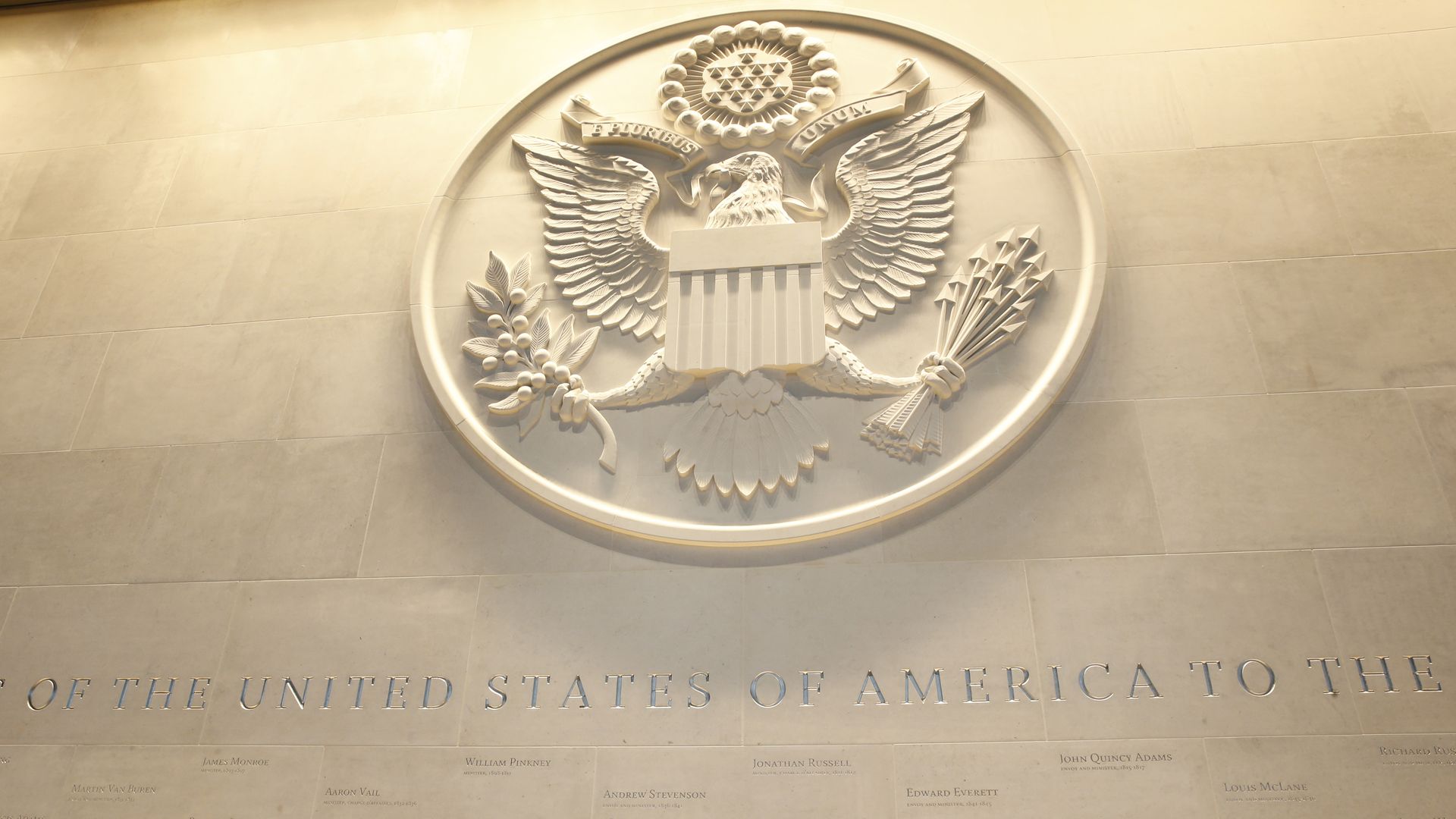 A photo of the State Department seal