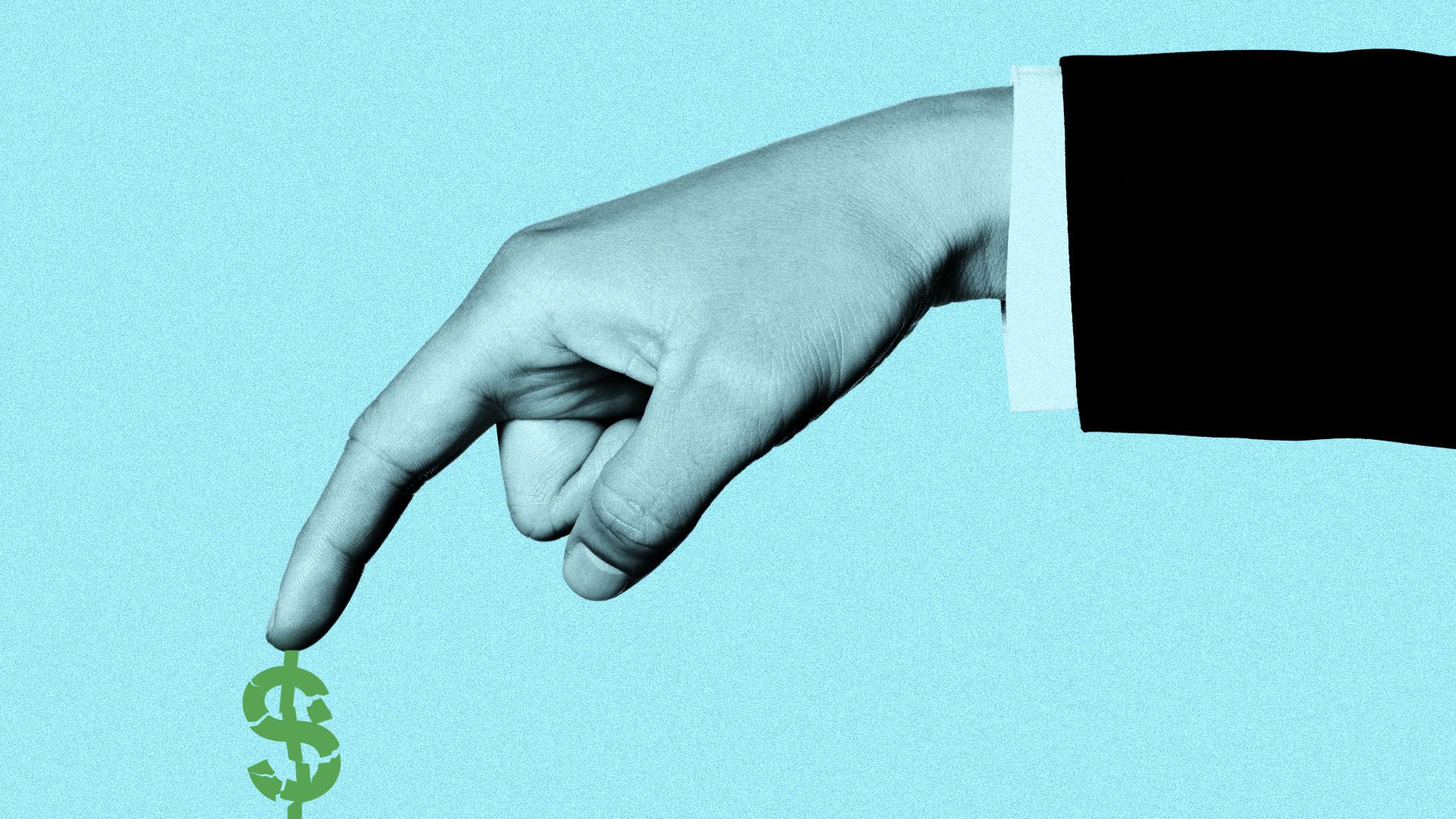 Illustration of a giant hand pressing down a small dollar symbol