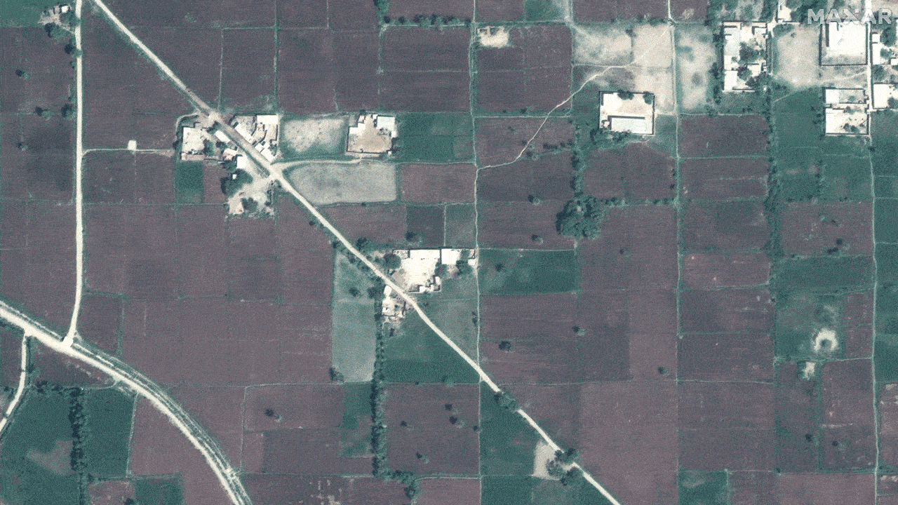 Satellite image showing before and after flooding. 