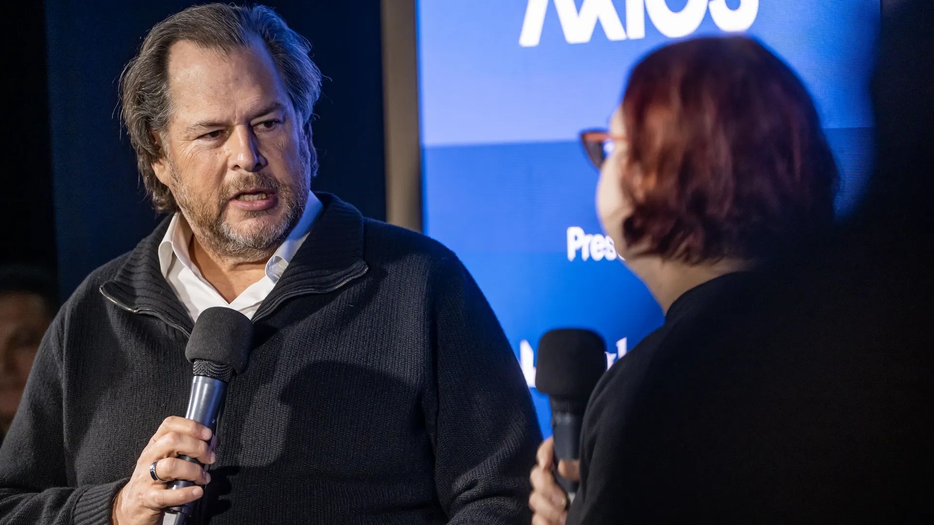 Salesforce CEO Marc Benioff talks to Axios' Ina Fried in Davos, Switzerland