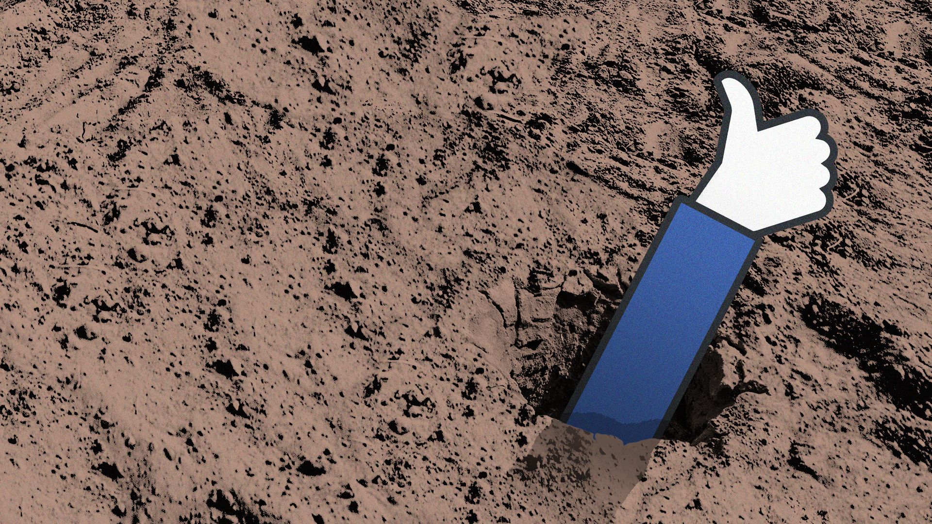 Illustration of the Facebook like thumbs-up icon sticking out of a hole in the ground.